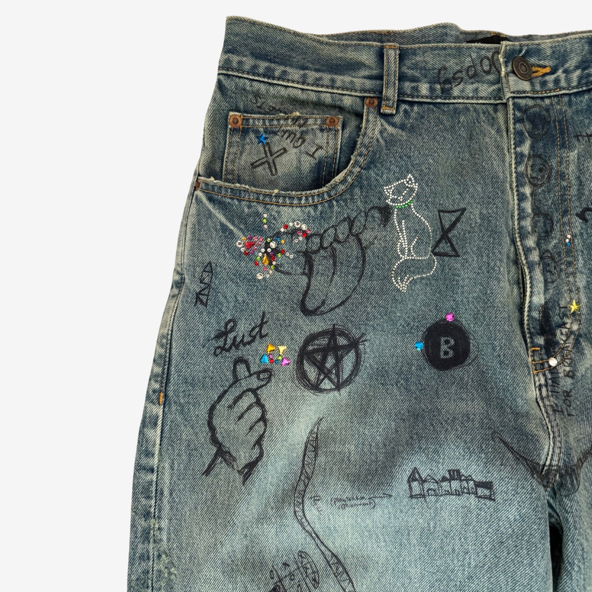 Balenciaga FW22 Destroyed Rhinestone Denim