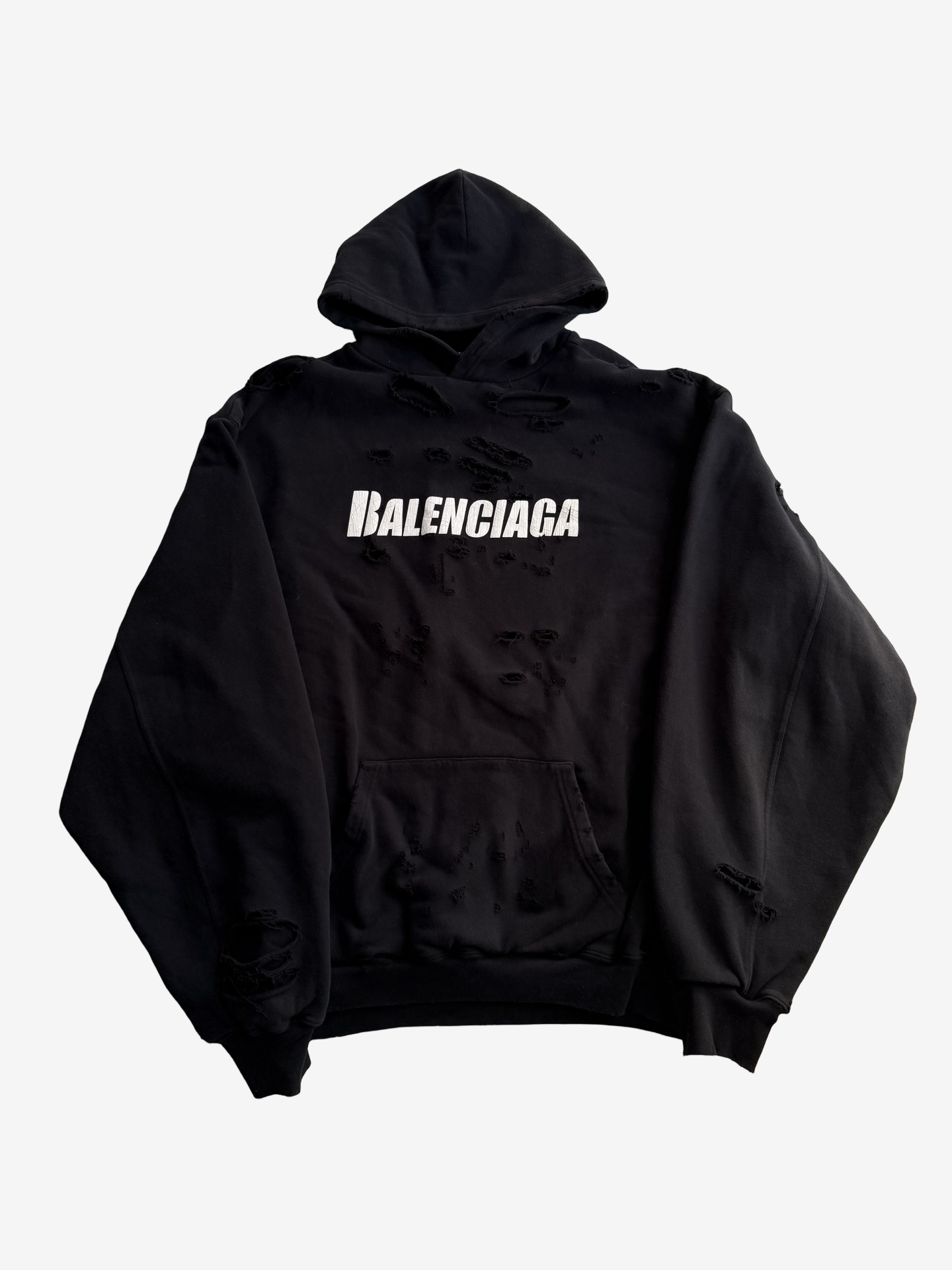 Balenciaga Black Destroyed Logo Hoodie Sz.S