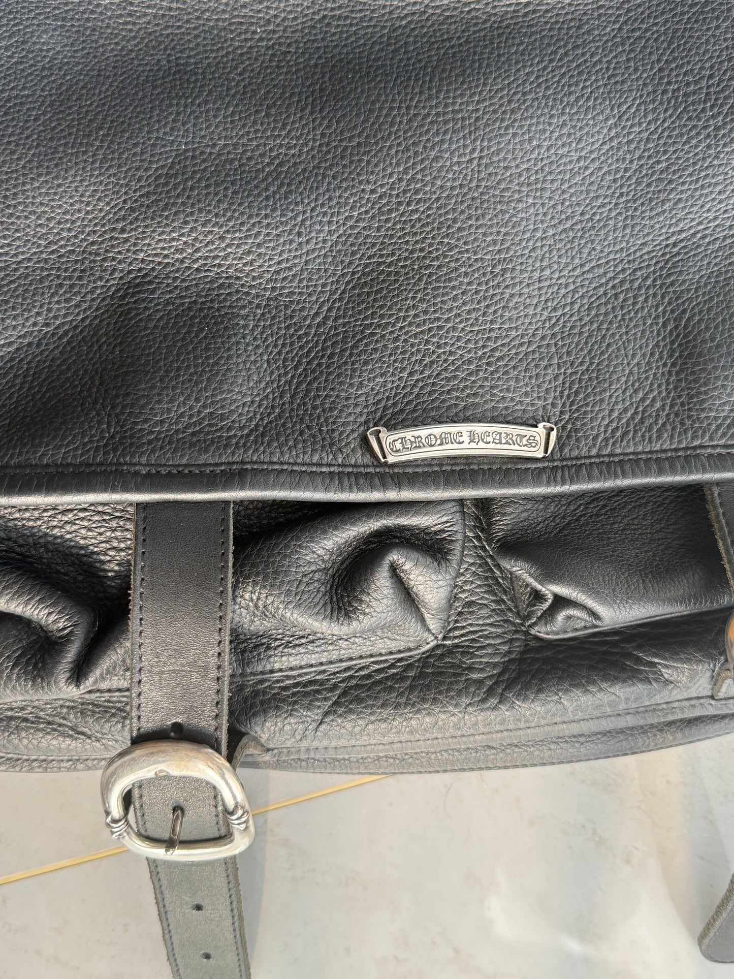 Chrome Hearts Big Black Leather Messenger Bag