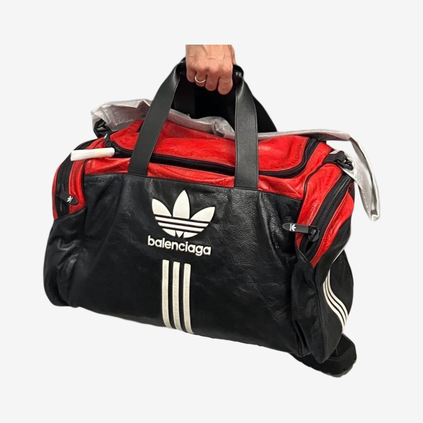 Balenciaga Adidas Red Black Full Leather Duffle Bag