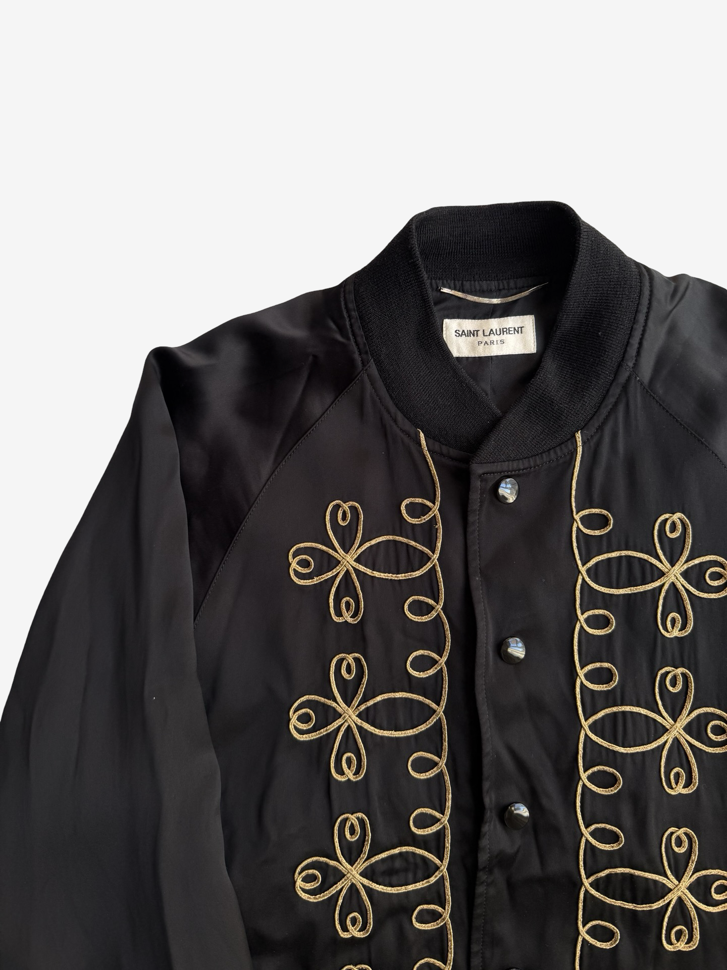 Saint Laurent Paris SS15 Napoleon Gold Souvenir Satin Jacket Sz.52