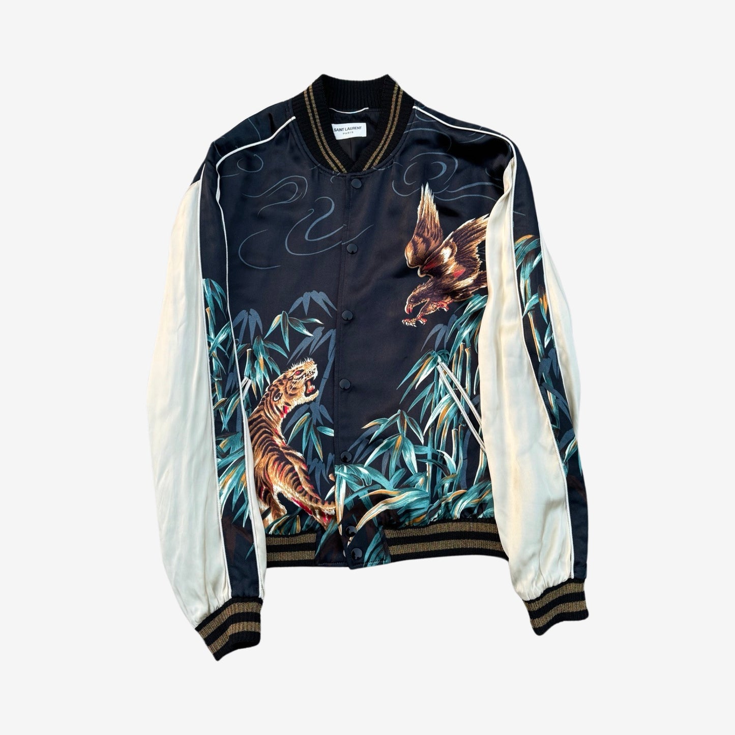 Saint Laurent Paris SS16 Tiger & Eagle Satin Jacket