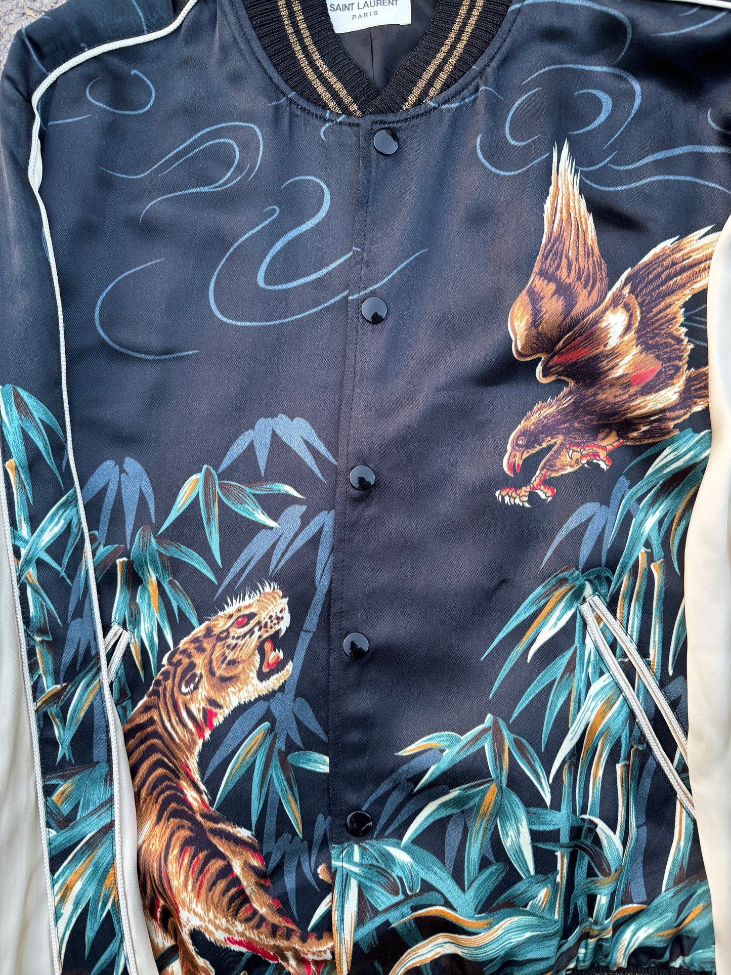 Saint Laurent Paris SS16 Tiger & Eagle Satin Jacket