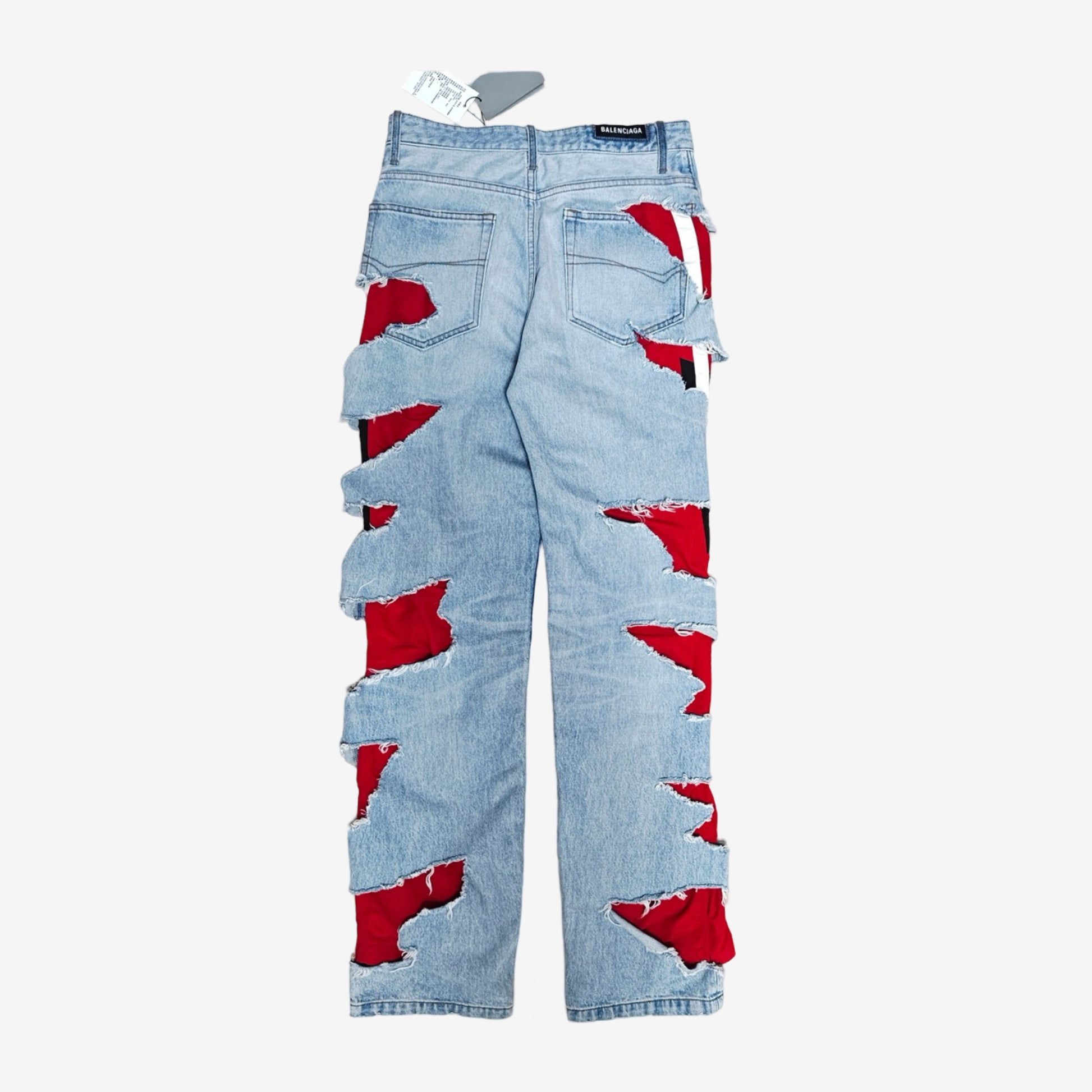 Balenciaga AW21 Afterworld Blue Red Slashed Denim