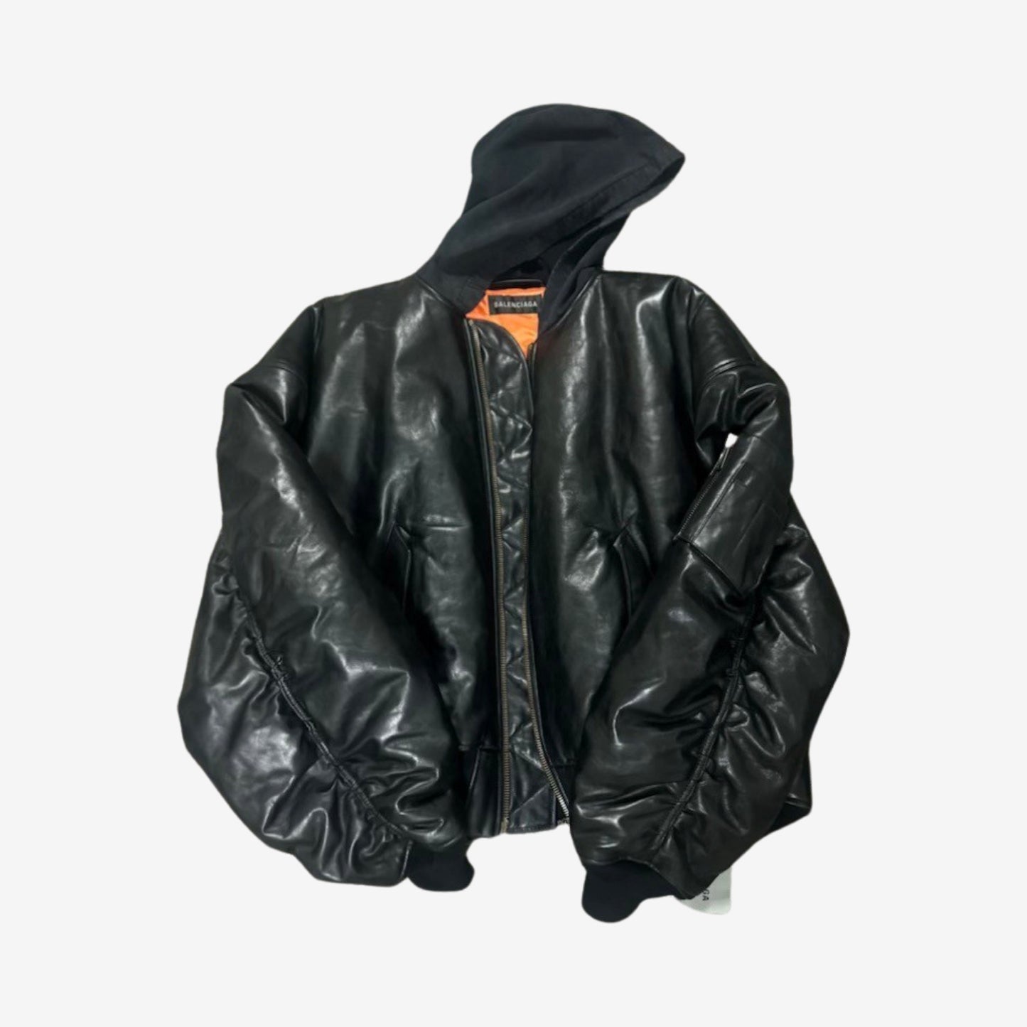 Balenciaga Hooded Leather Oversized Bomber