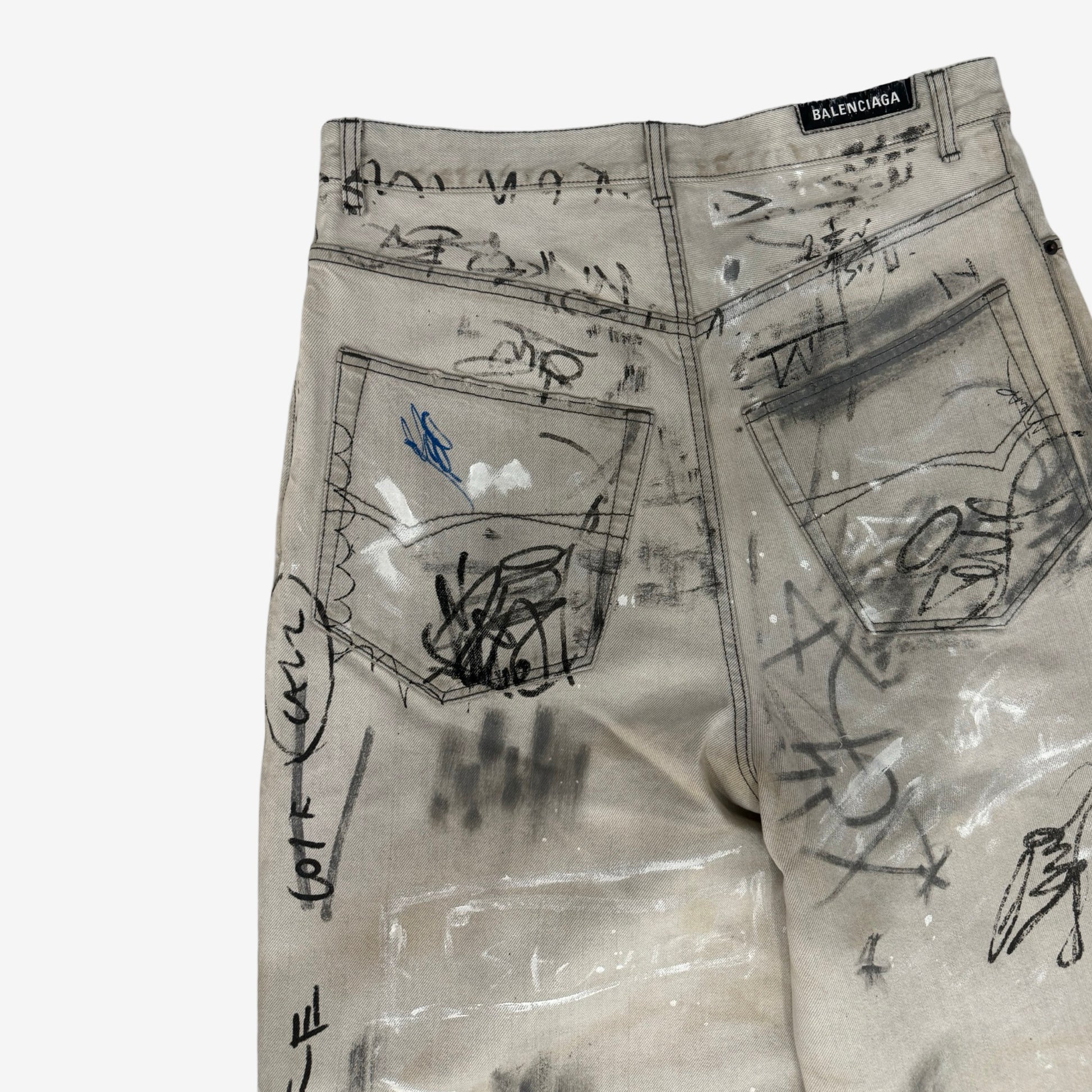 Balenciaga SS23 White Graffiti Denim