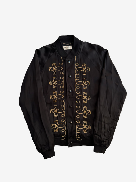 Saint Laurent Paris SS15 Napoleon Gold Souvenir Satin Jacket Sz.52