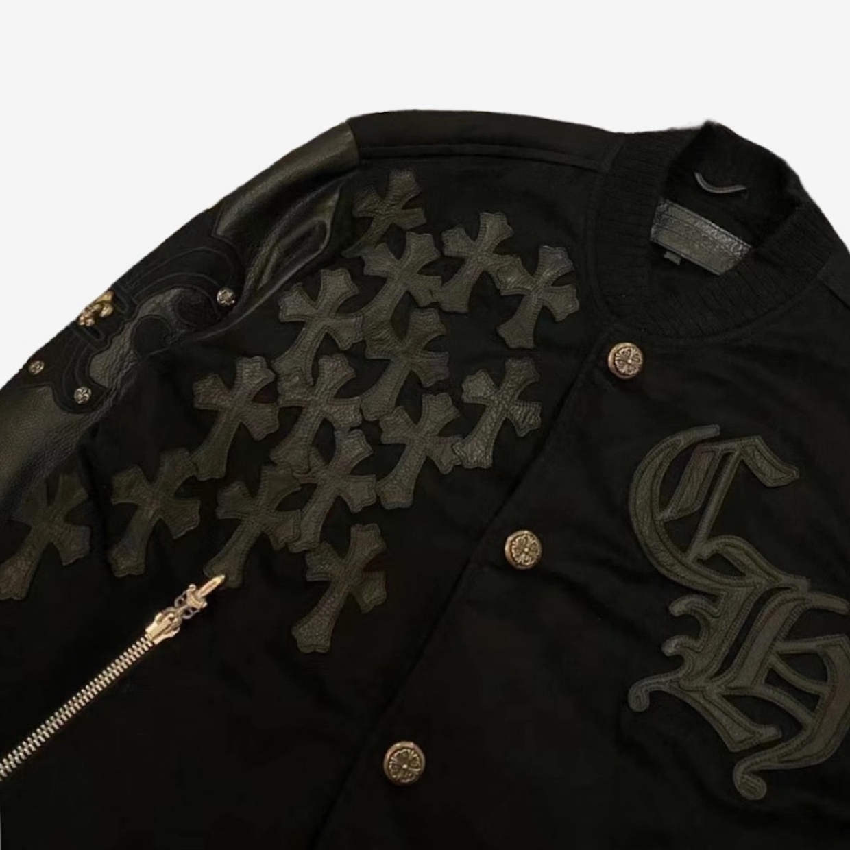 Chrome Hearts Leather Patched Varsity
Jacket