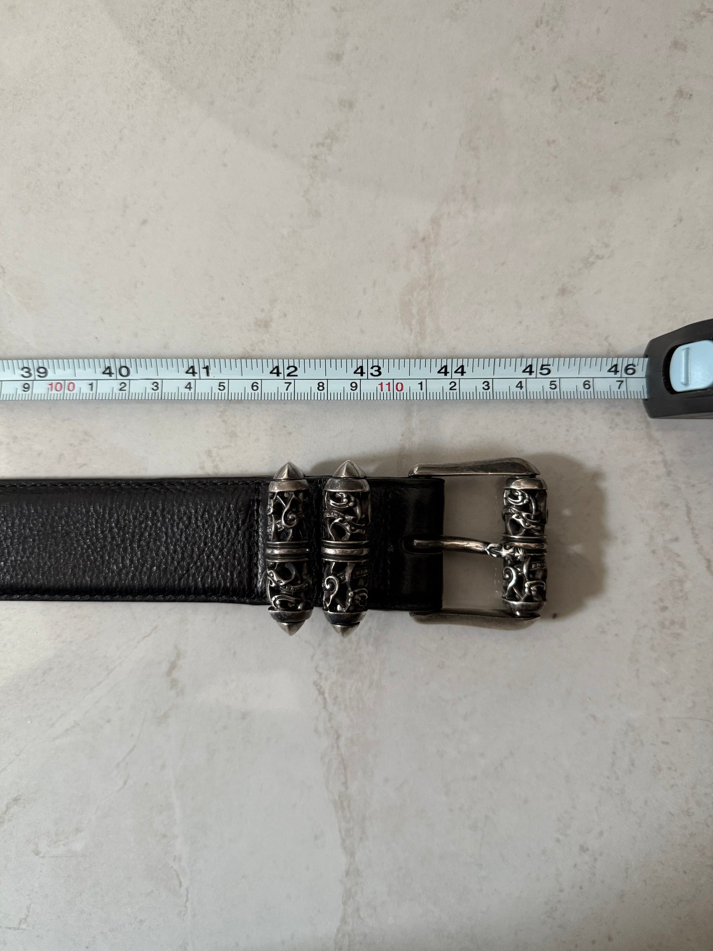 Chrome Hearts Black Leather Roller Belt Sz.38