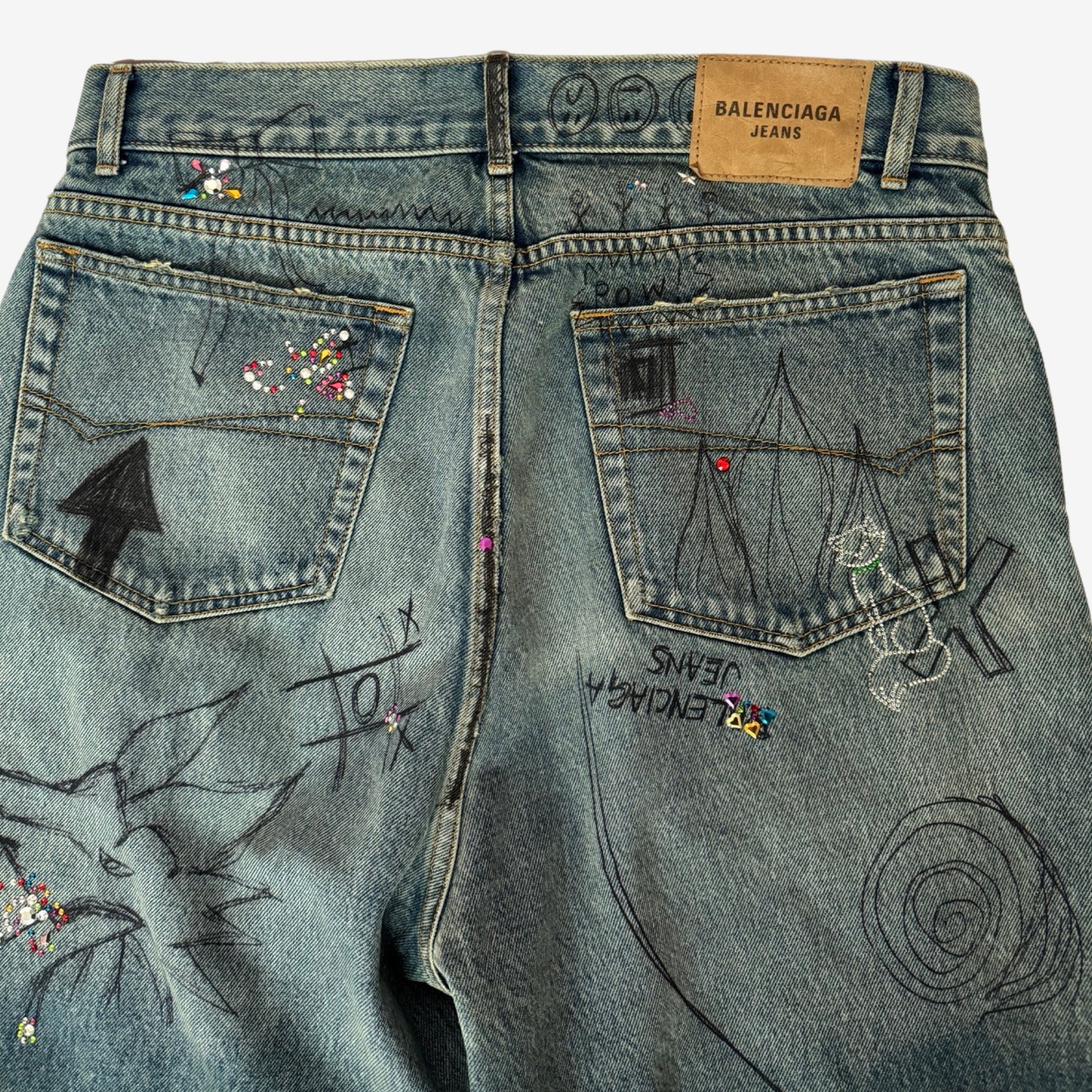 Balenciaga FW22 Destroyed Rhinestone Denim