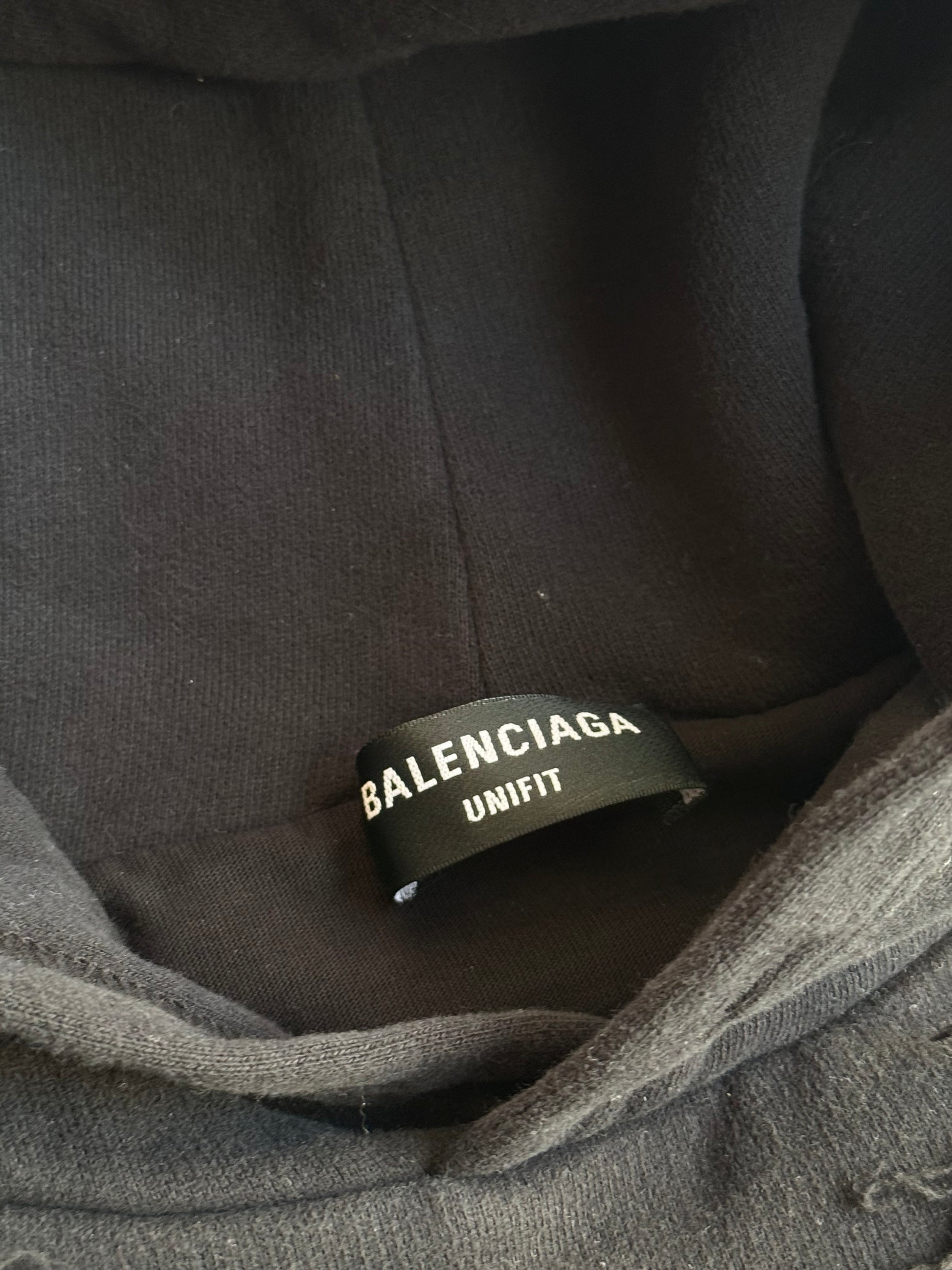 Balenciaga Black Destroyed Logo Hoodie Sz.S