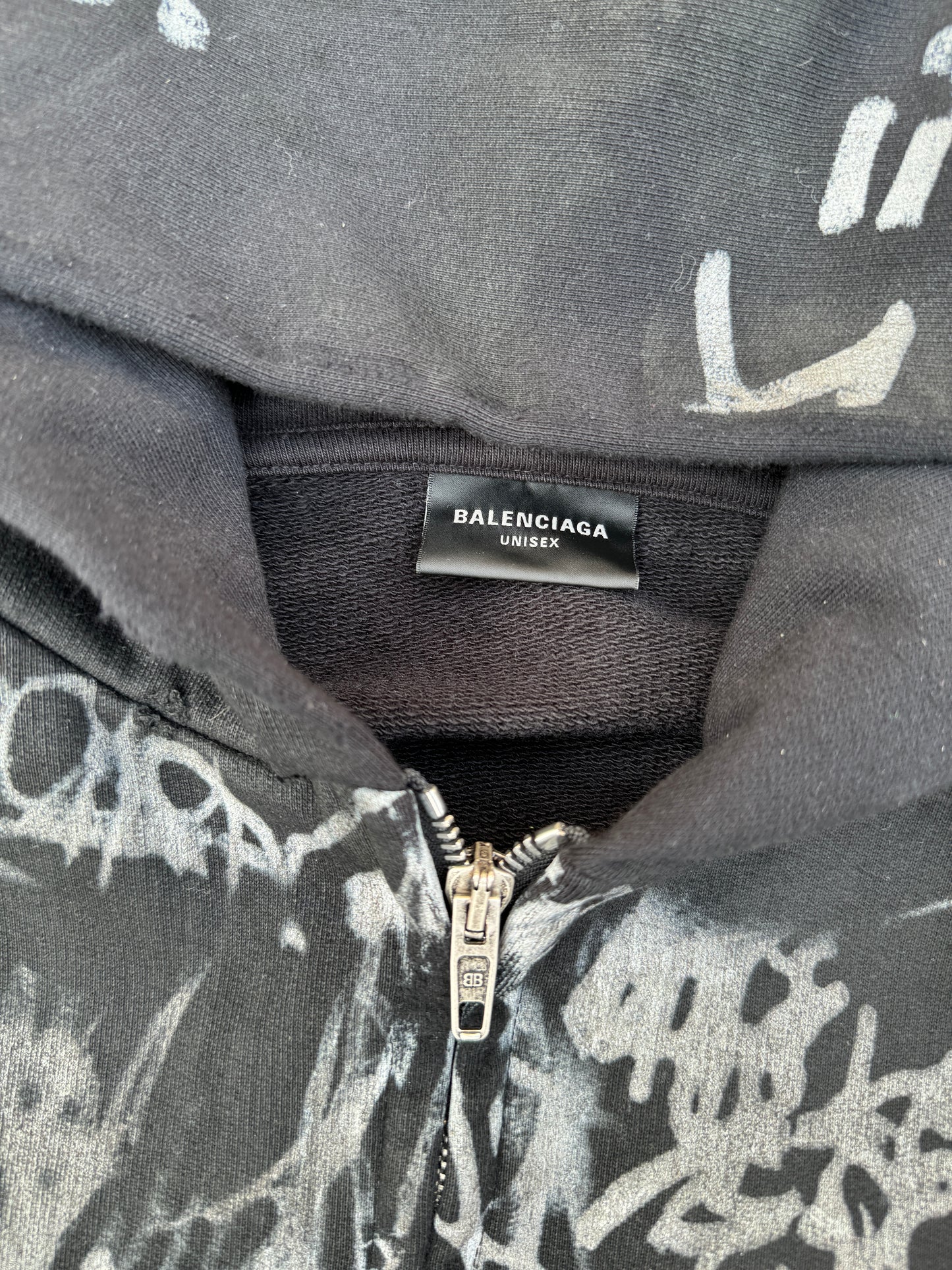 Balenciaga SS24 Black Skater Graffiti Zip Hoodie