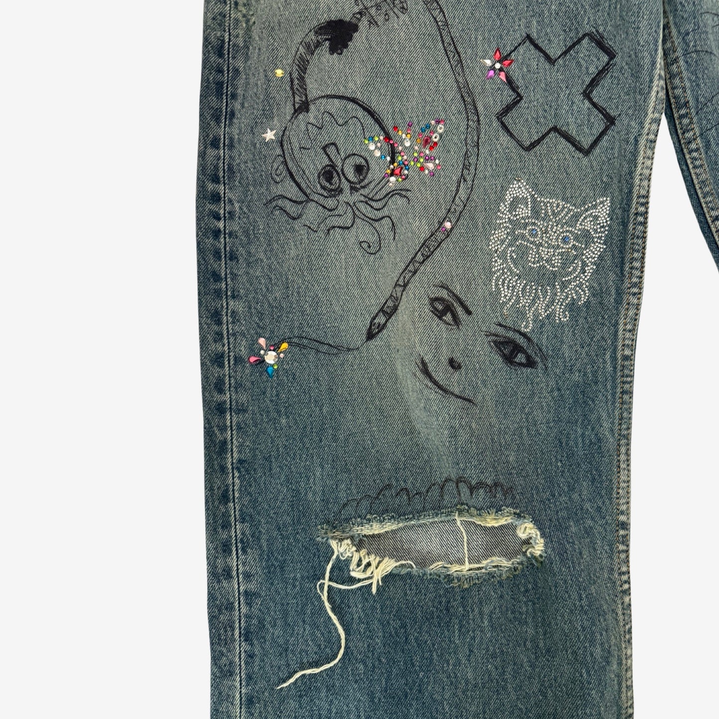 Balenciaga FW22 Destroyed Rhinestone Denim