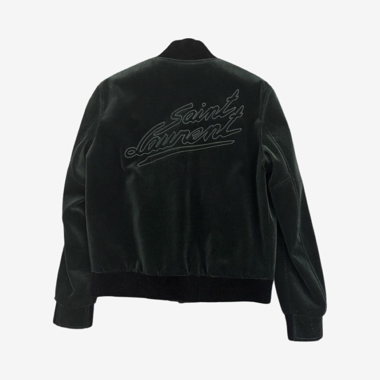 Saint Laurent Green Velvet Logo Bomber