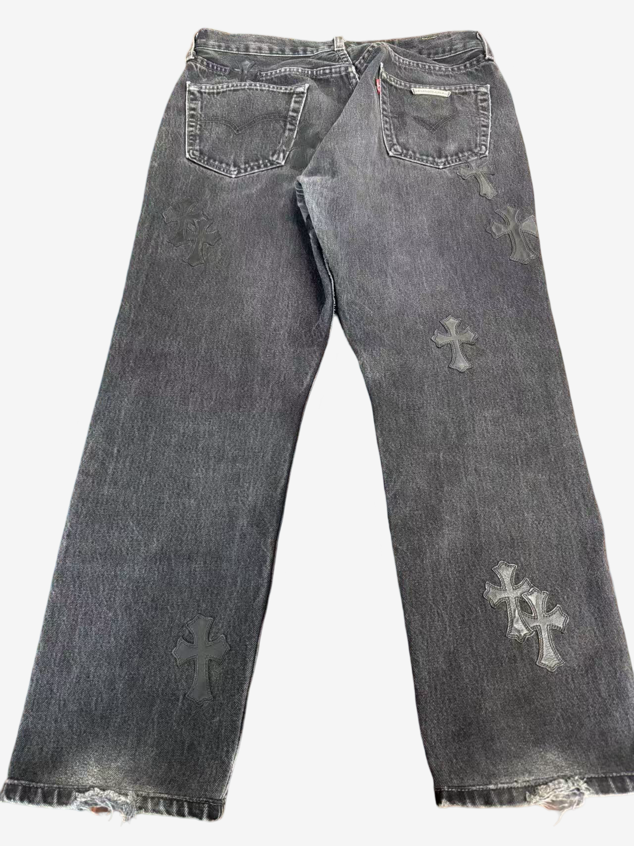 Chrome Hearts Grey Levis 501 Leather Patched Denim Sz.34