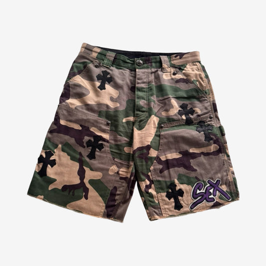 Chrome Hearts Camouflage Sex Record shorts with Black Crosses  Sz.32