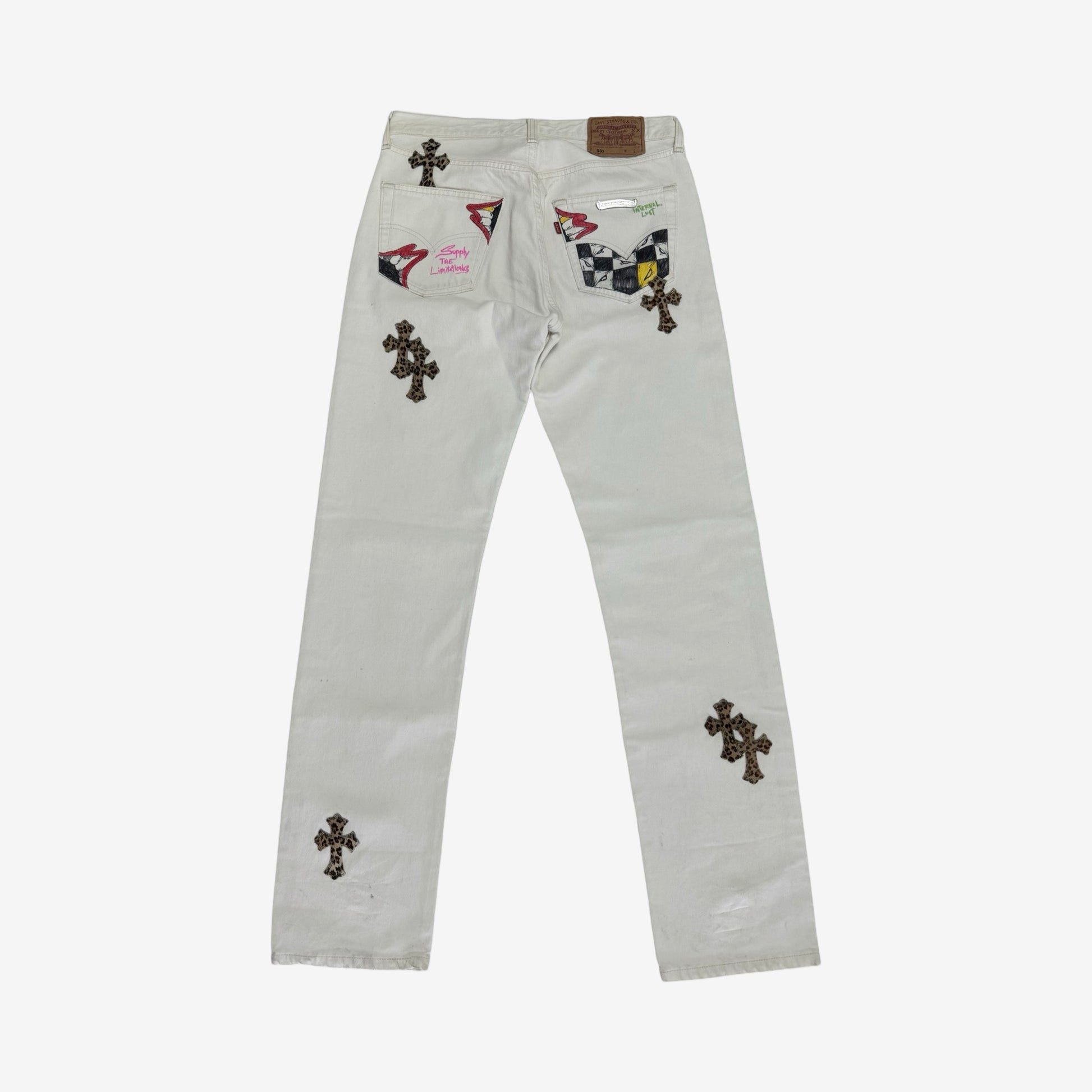 Chrome Hearts 1of1 Cheetah Pony Hair Cross Denim, Handpainted by Mattyboy