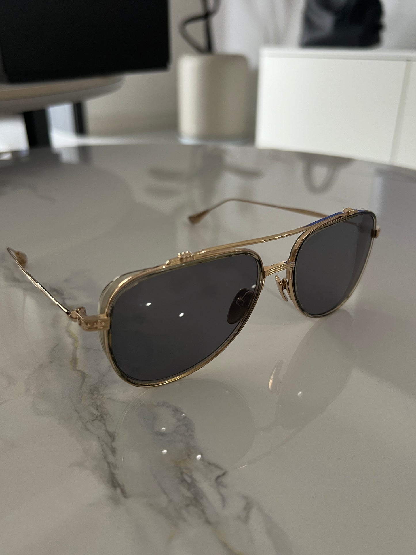 Chrome Hearts Whisker Biscuit Aviator Gold Glasses