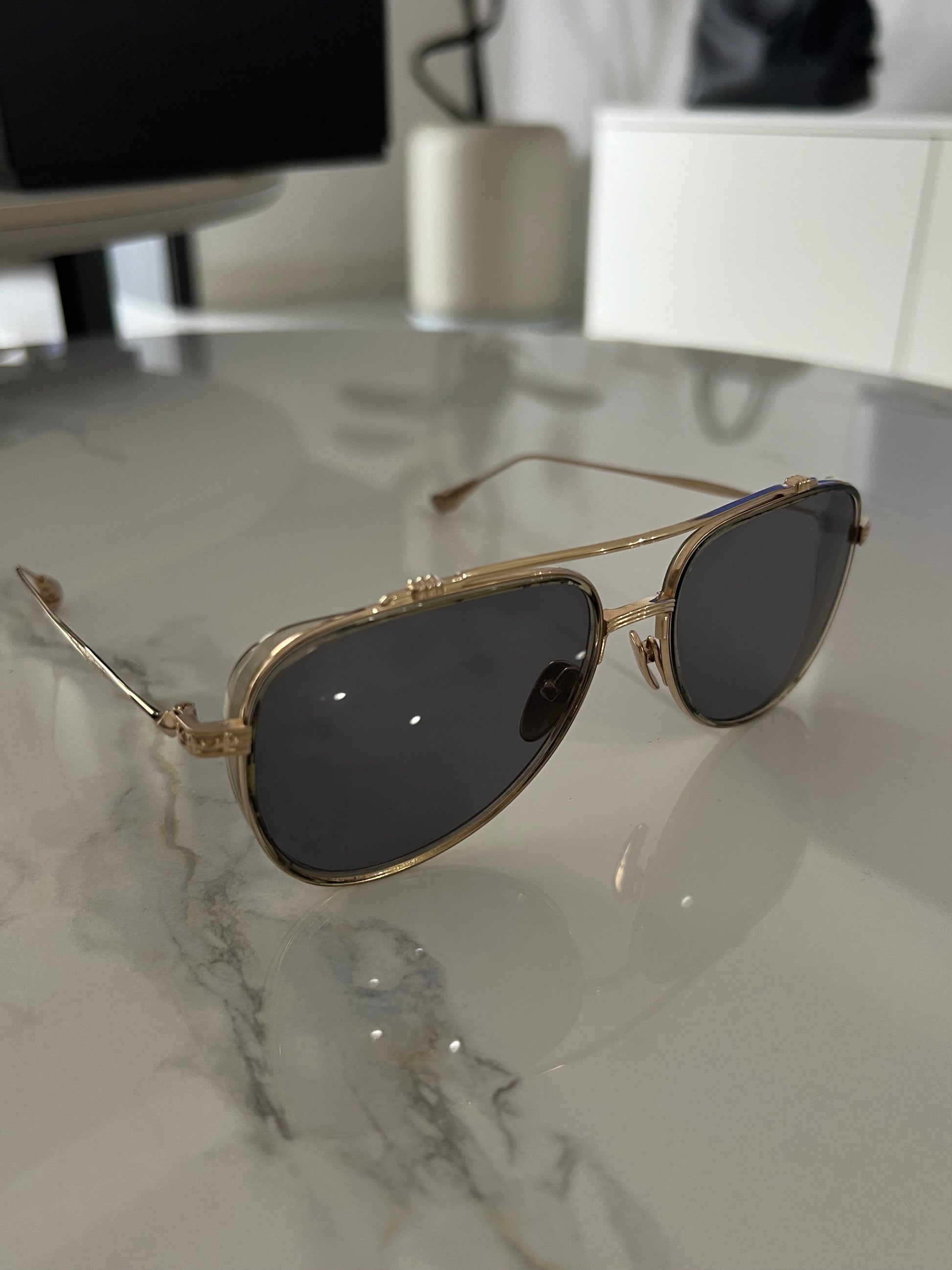 Chrome Hearts Whisker Biscuit Aviator Gold Glasses