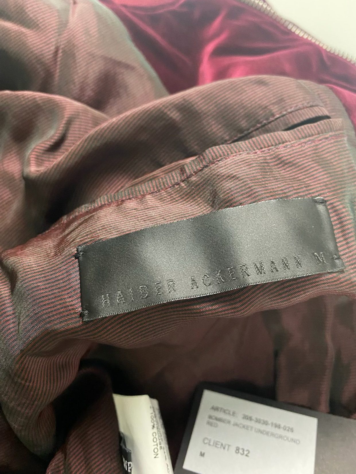 Haider Ackermann Burgundy Velvet Bomber