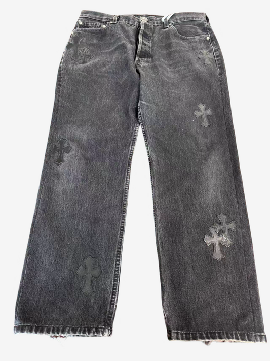 Chrome Hearts Grey Levis 501 Leather Patched Denim Sz.34