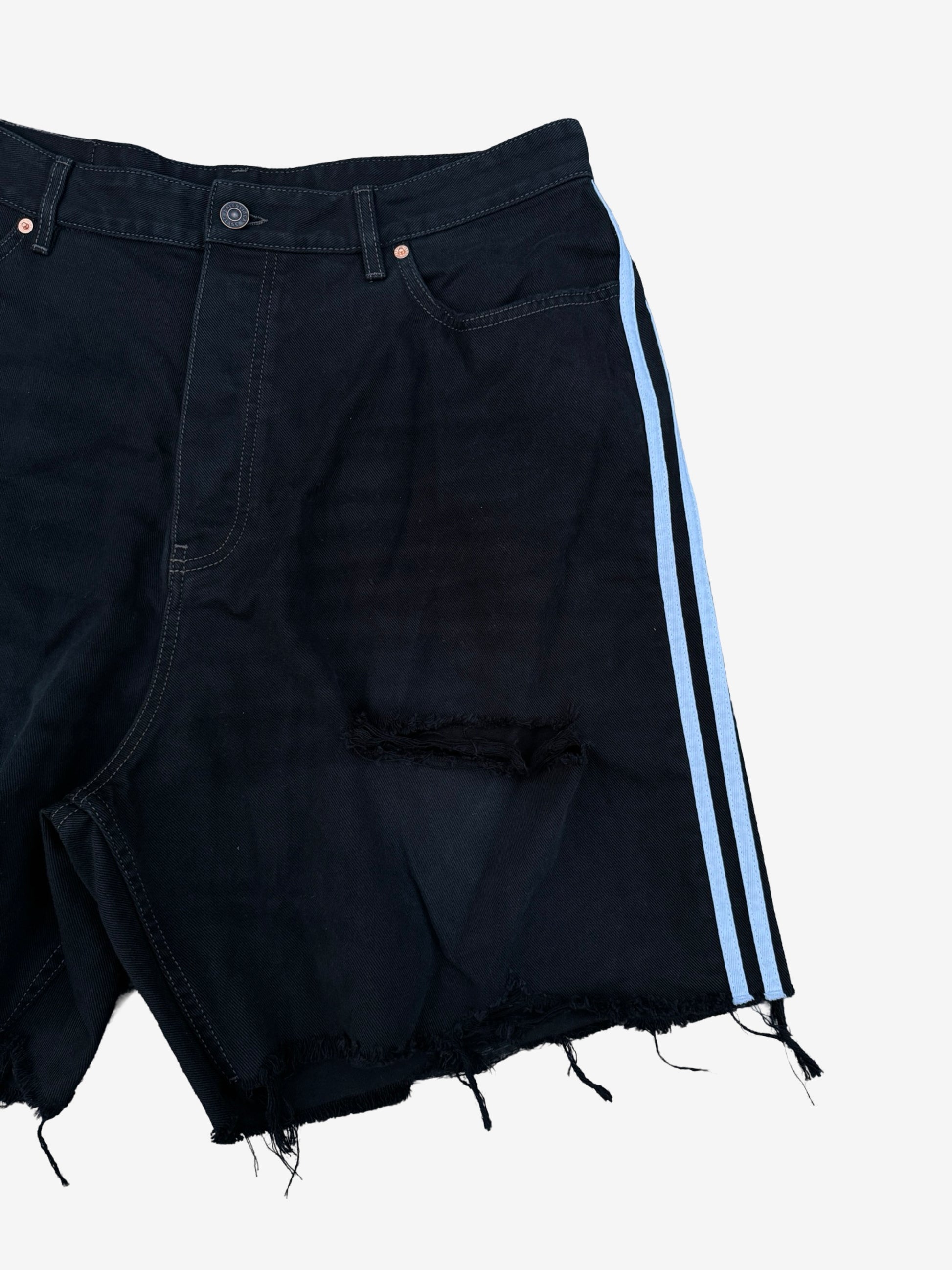 Balenciaga Adidas Black Destroyed Denim Shorts "Jorts"