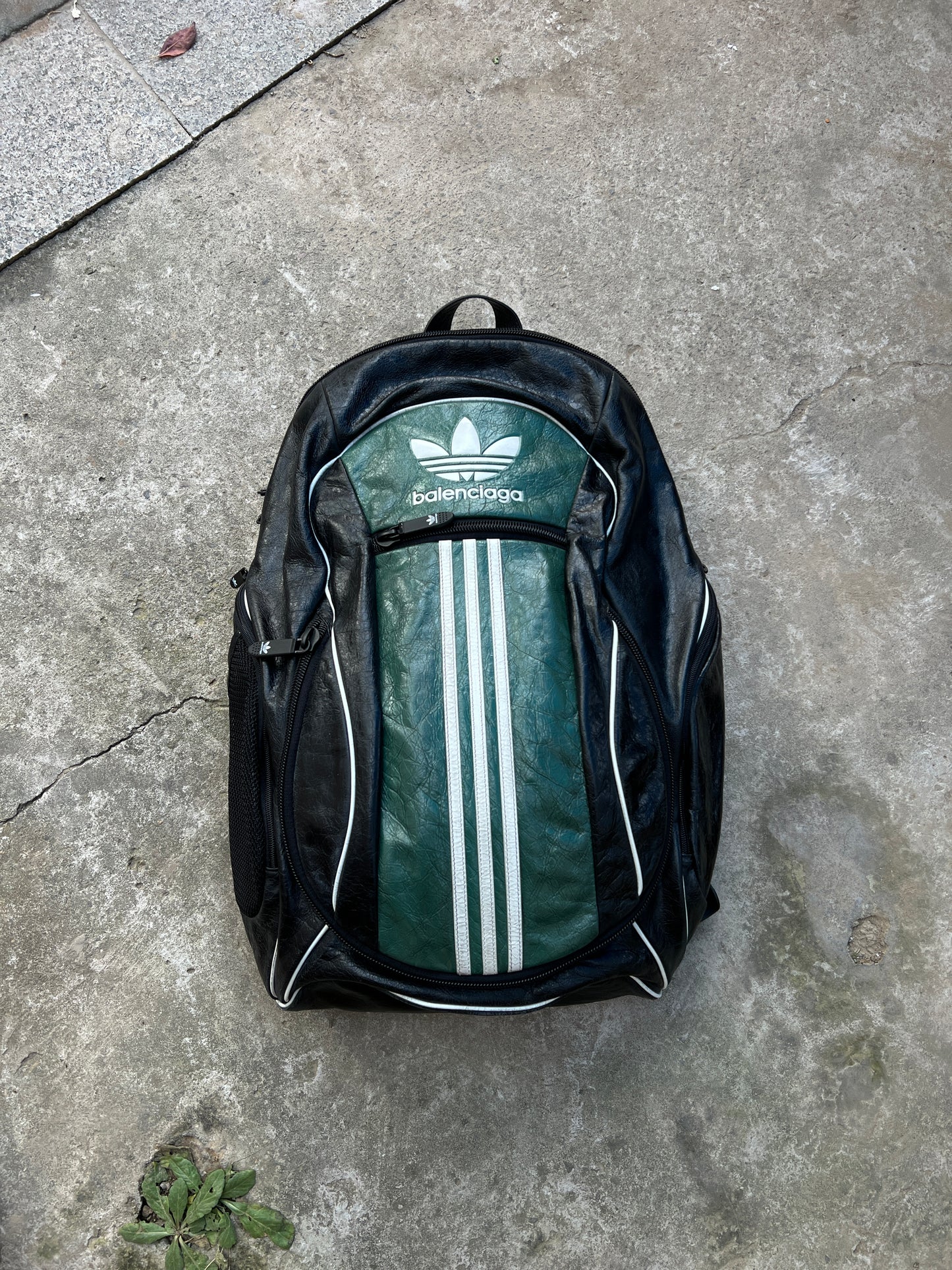 Balenciaga Adidas Leather Backpack Black Green Sz.L