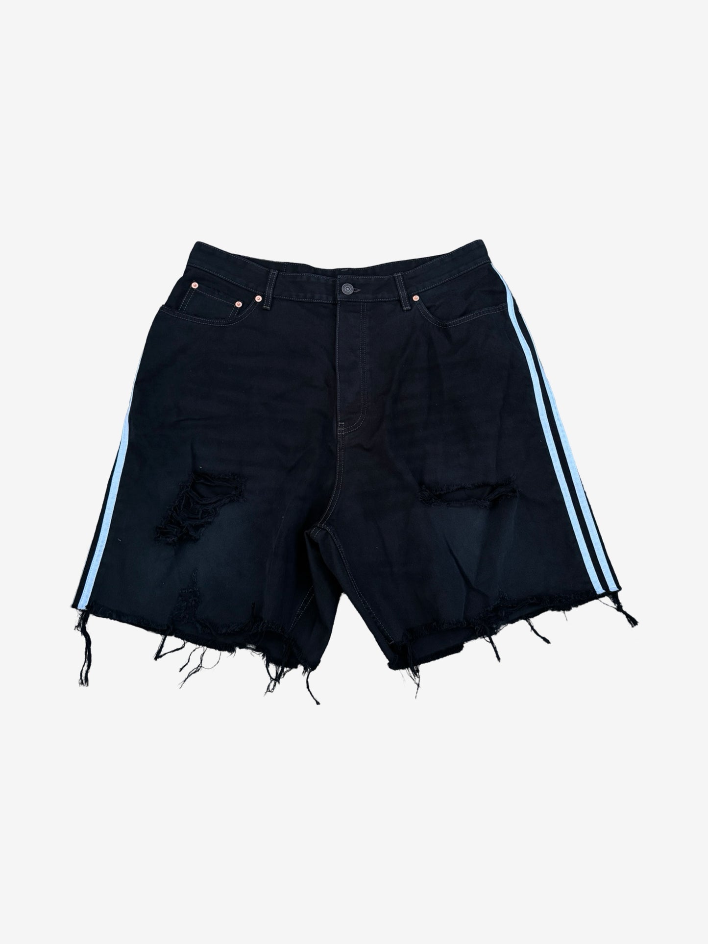 Balenciaga Adidas Black Destroyed Denim Shorts "Jorts"