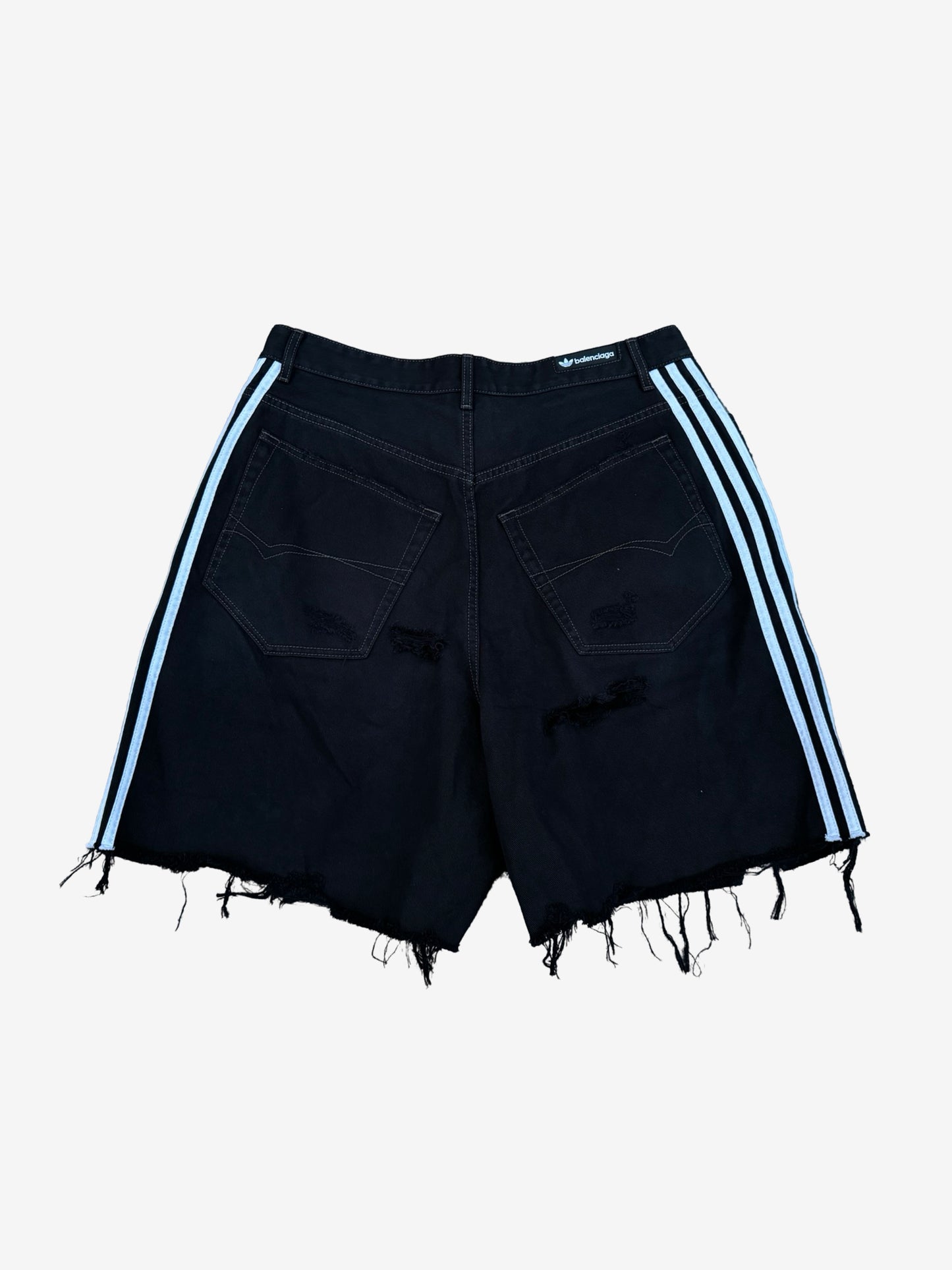 Balenciaga Adidas Black Destroyed Denim Shorts "Jorts"