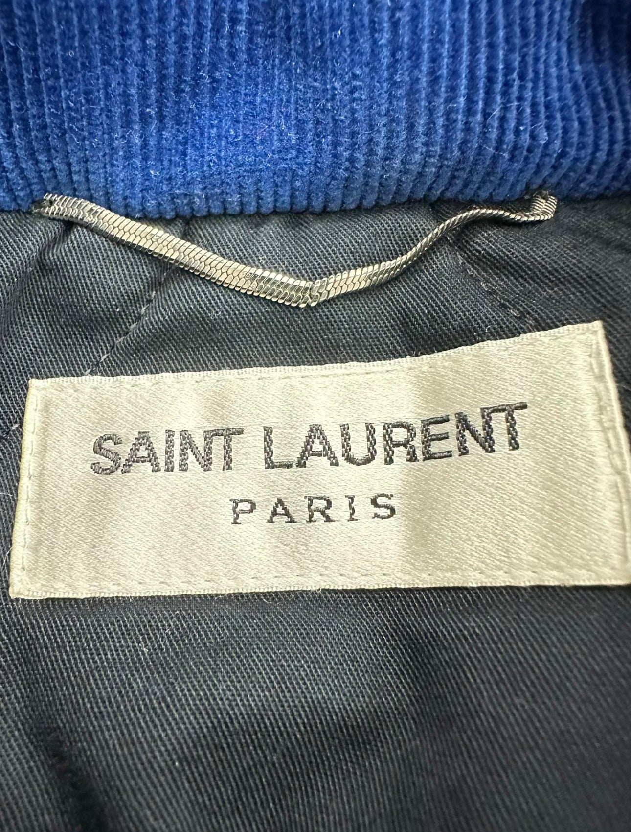 Saint Laurent Paris "Je T'aime" Blue Corduroy Bomber Sz.48