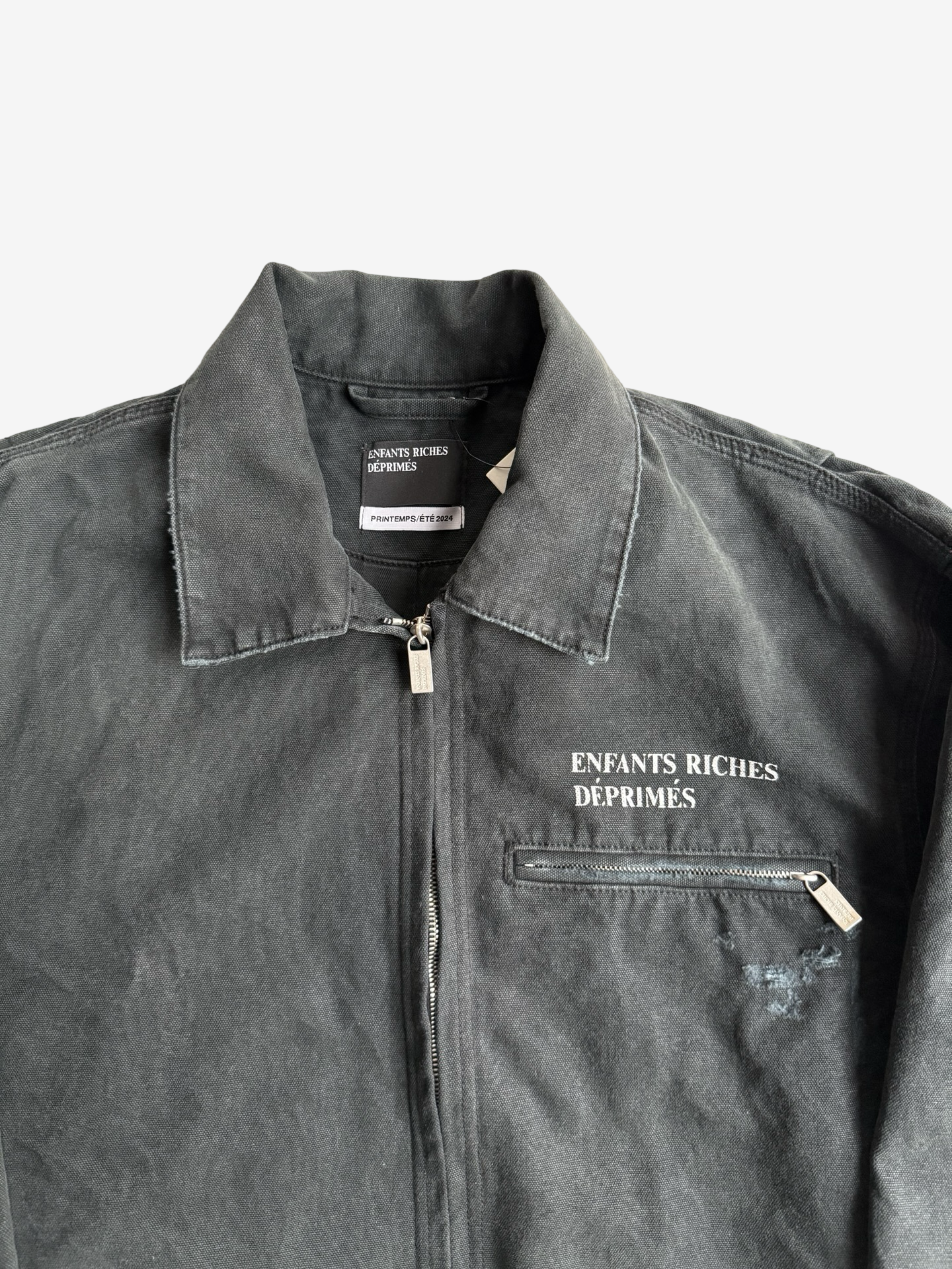 Enfants Riches Deprimes Faded Black Distressed Logo Work Jacket