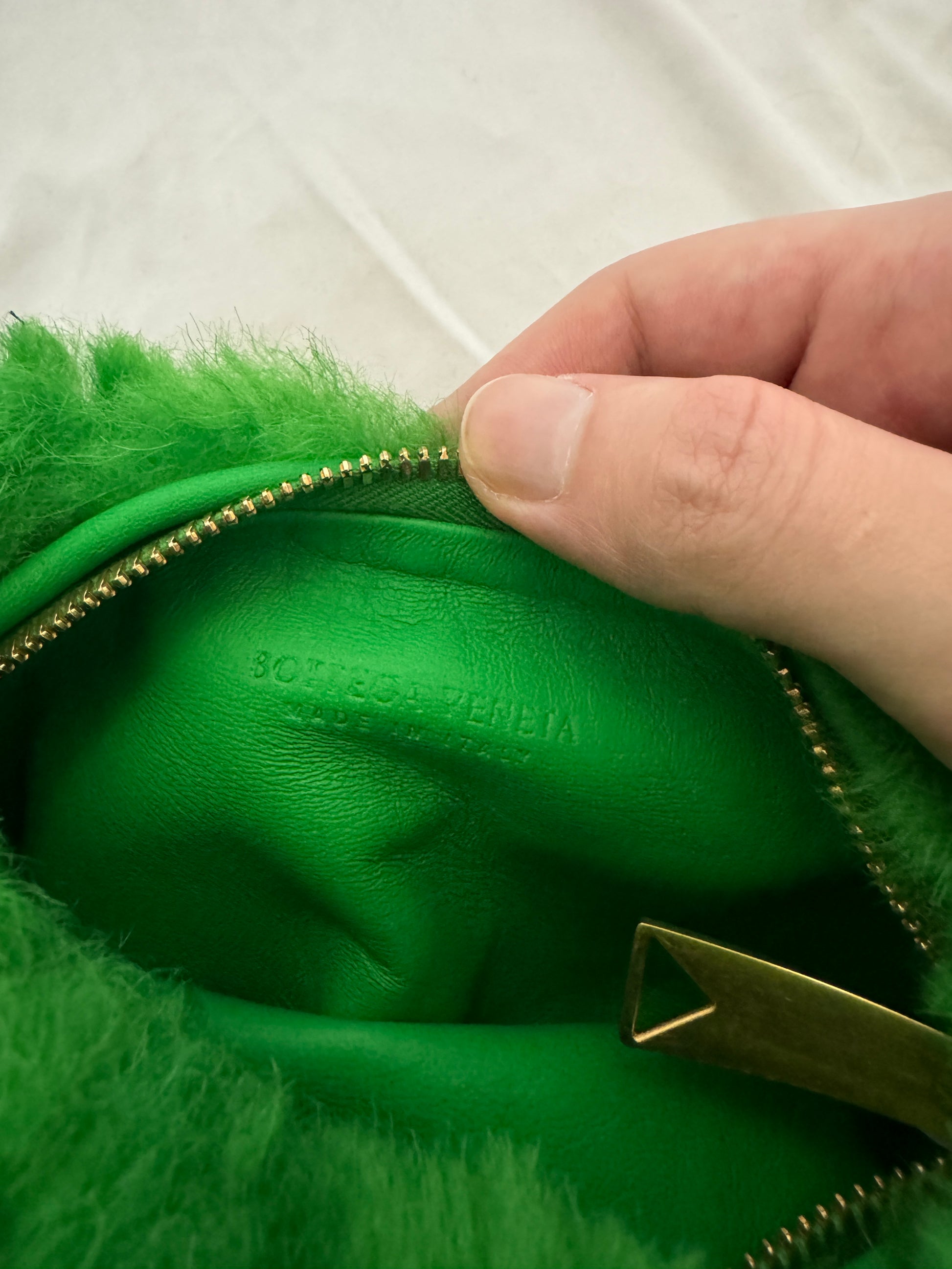 Bottega Veneta Green Shearling Jodie Mini Handbag