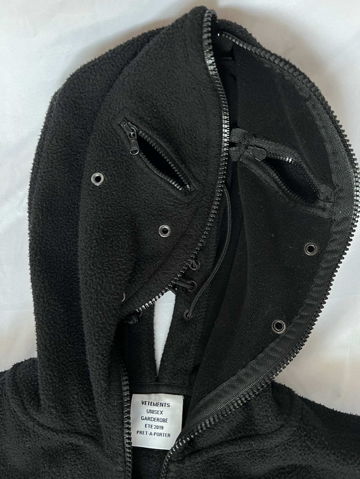 Vetements SS19 Black Gimp Mask Bullet Fleece Hoodie Sz. M