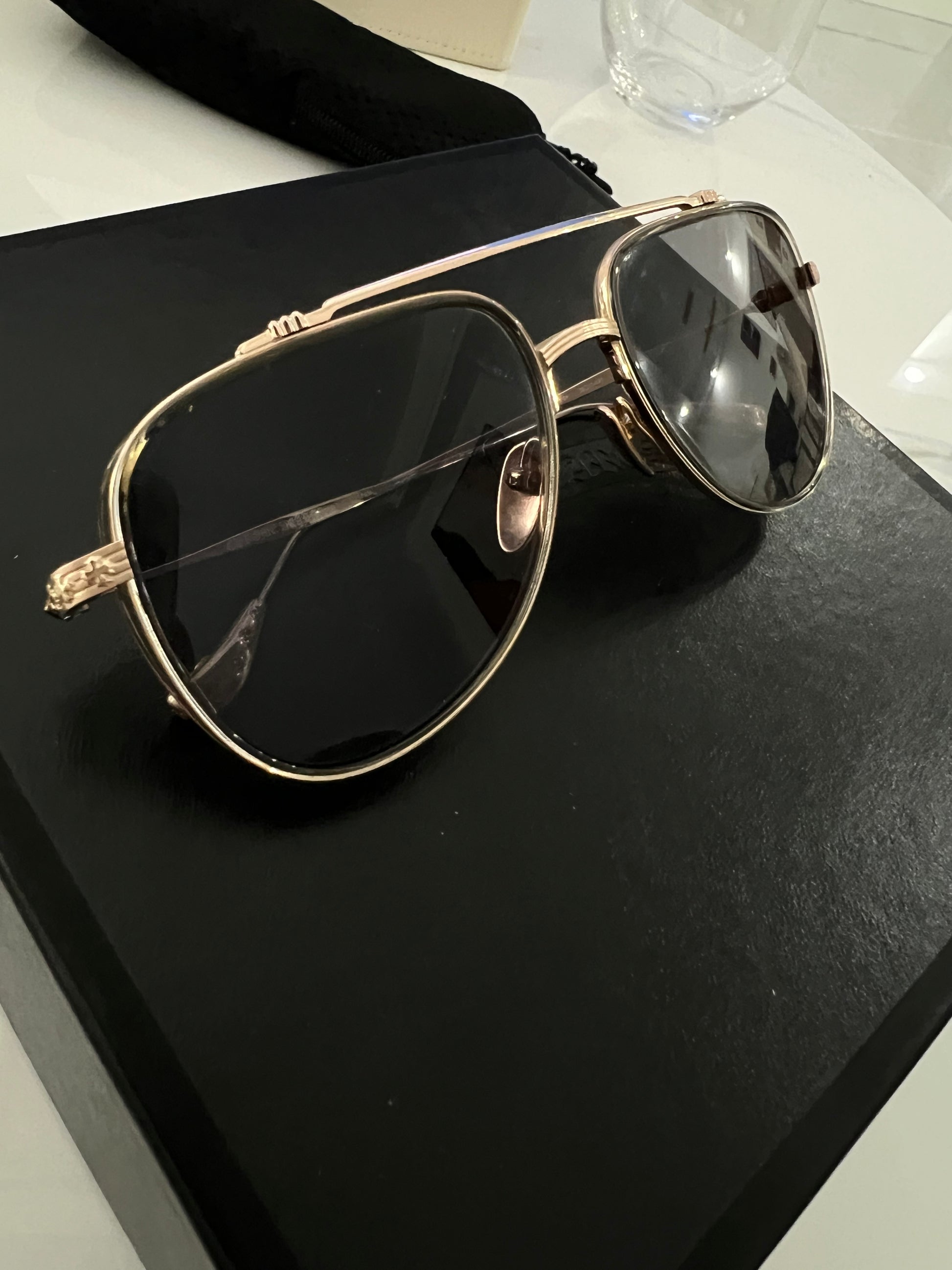 Chrome Hearts Whisker Biscuit Aviator Gold Glasses