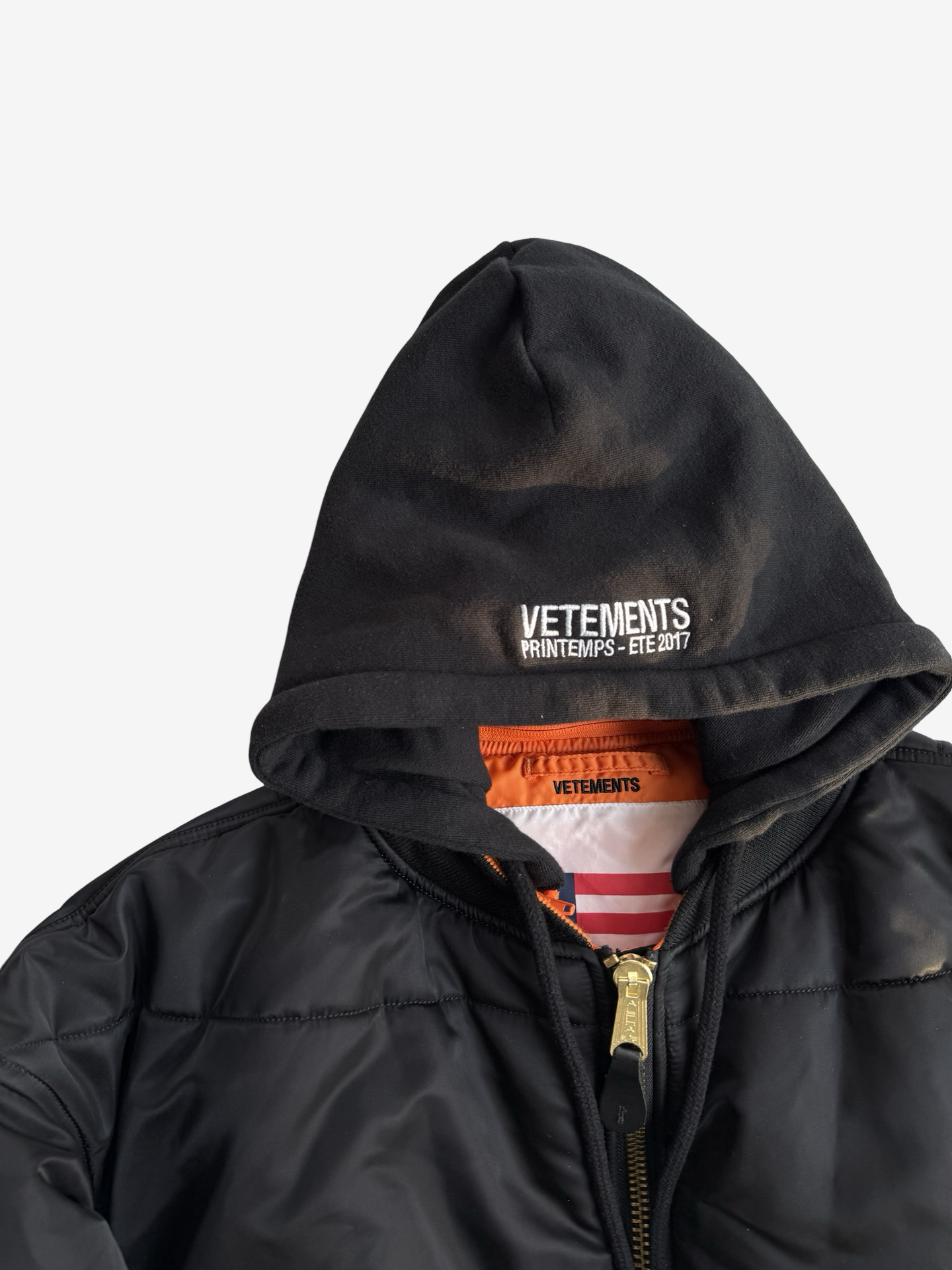 Vetements SS17 Reversible Black USA Flag Bomber Sz.S