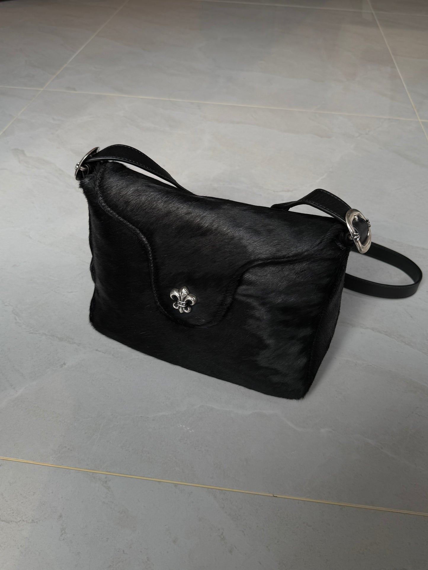 Chrome Hearts Black Pony Hair Fleur the Lis Flap Bag