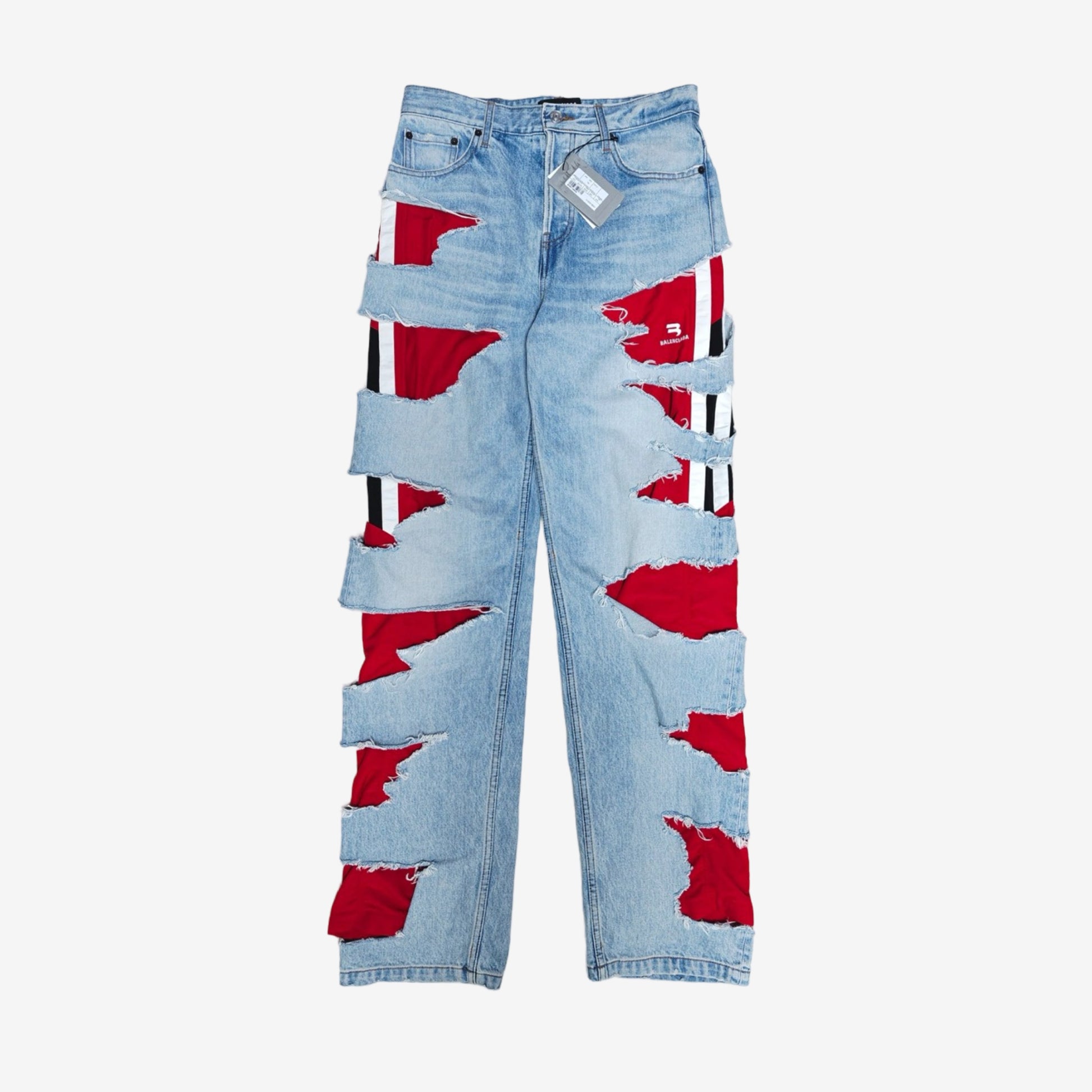 Balenciaga AW21 Afterworld Blue Red Slashed Denim