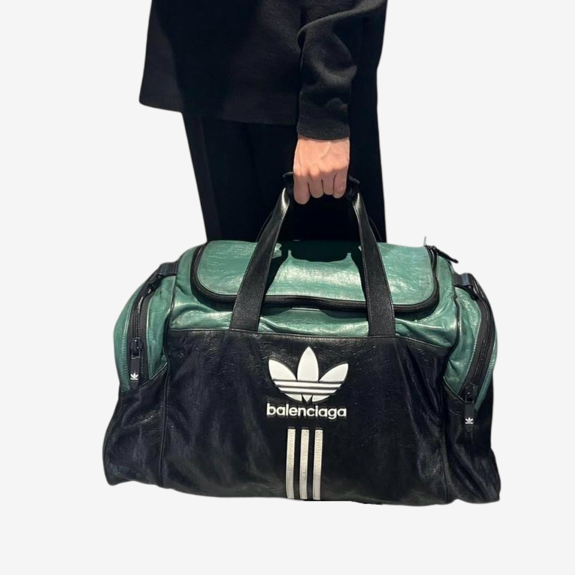 Balenciaga Adidas Green Black Full Leather Duffle Bag