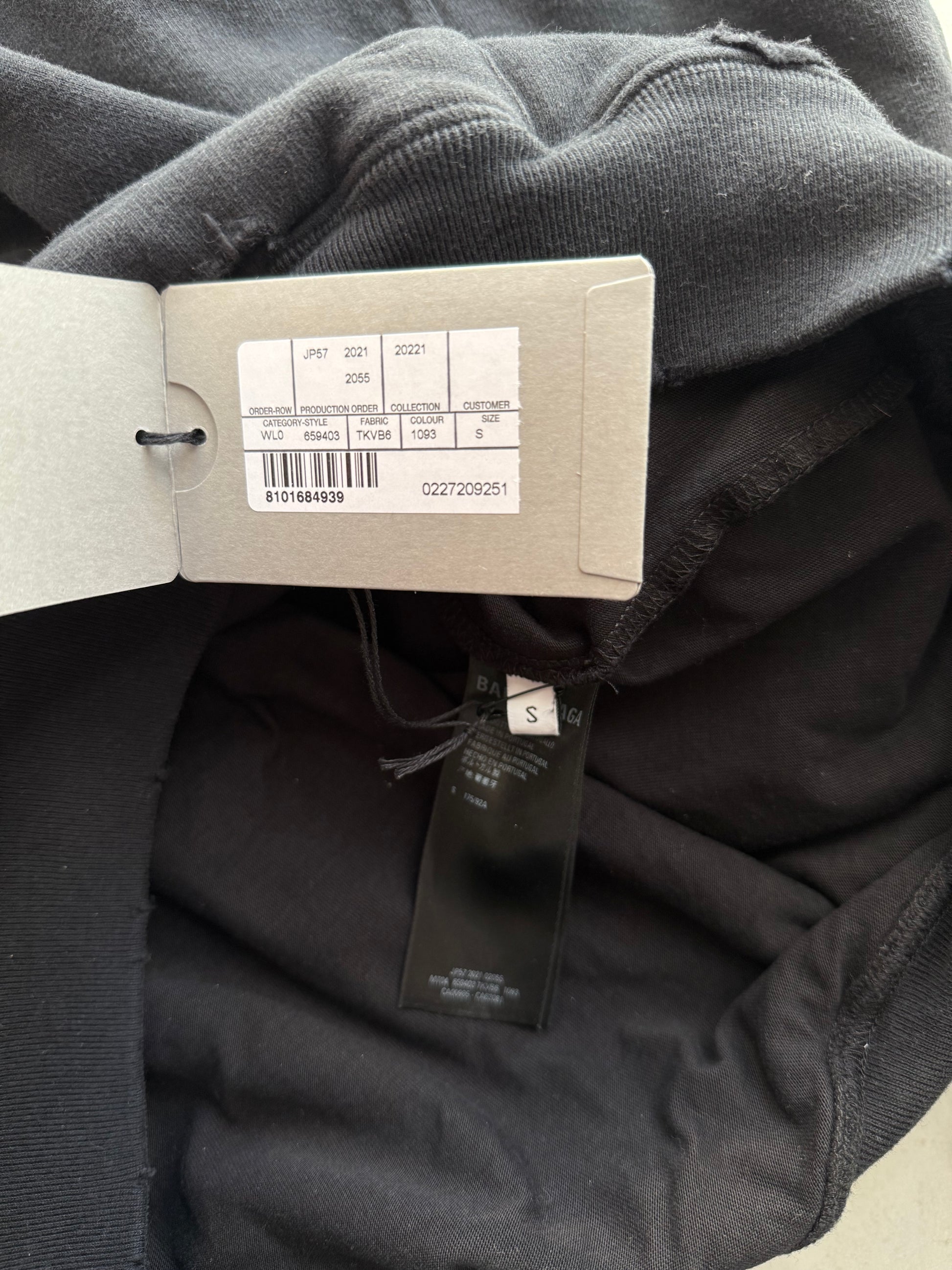 Balenciaga Black Destroyed Logo Hoodie Sz.S