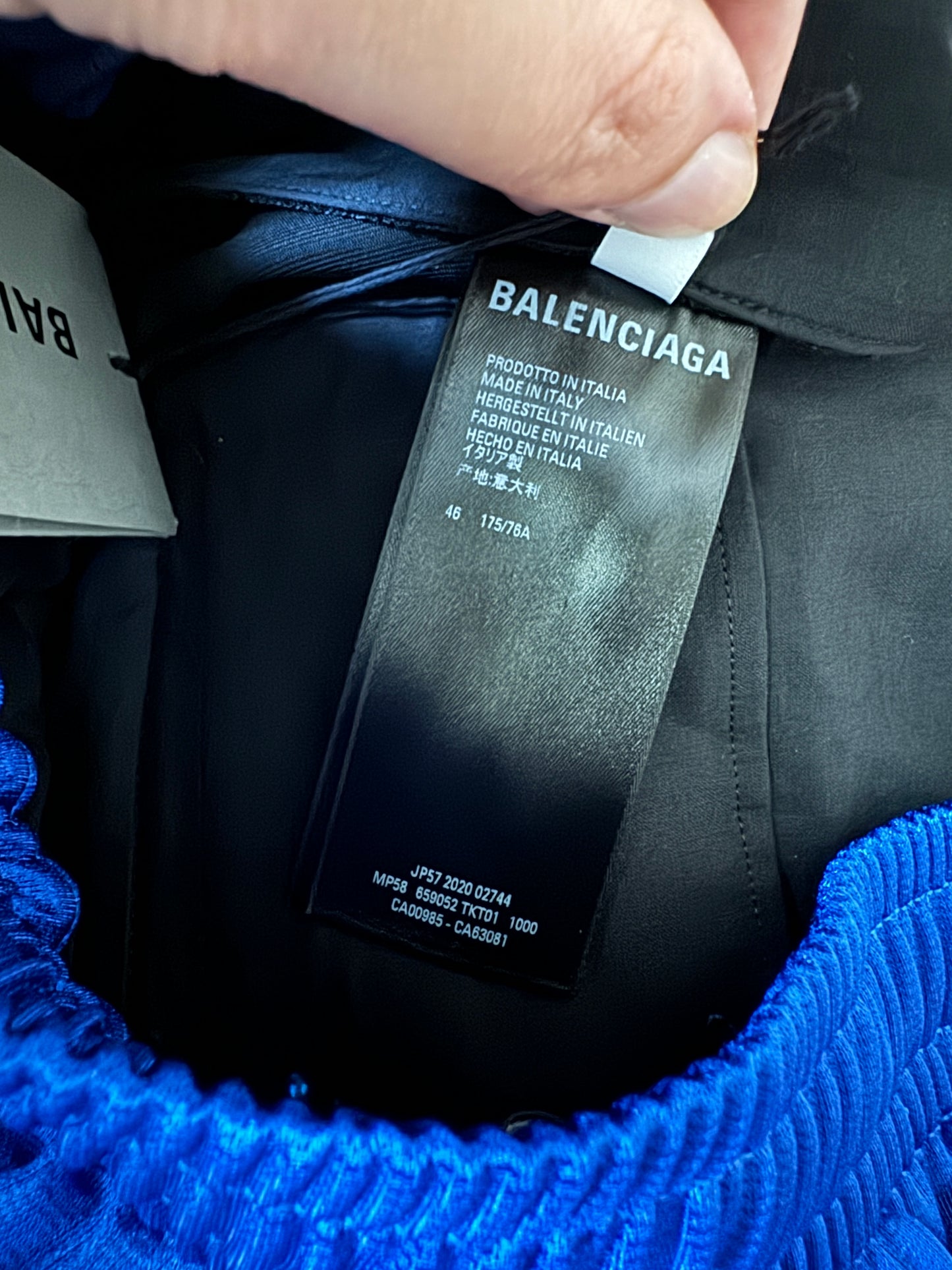 Balenciaga AW21 Blue Black Ripped Off Trackpants washtag