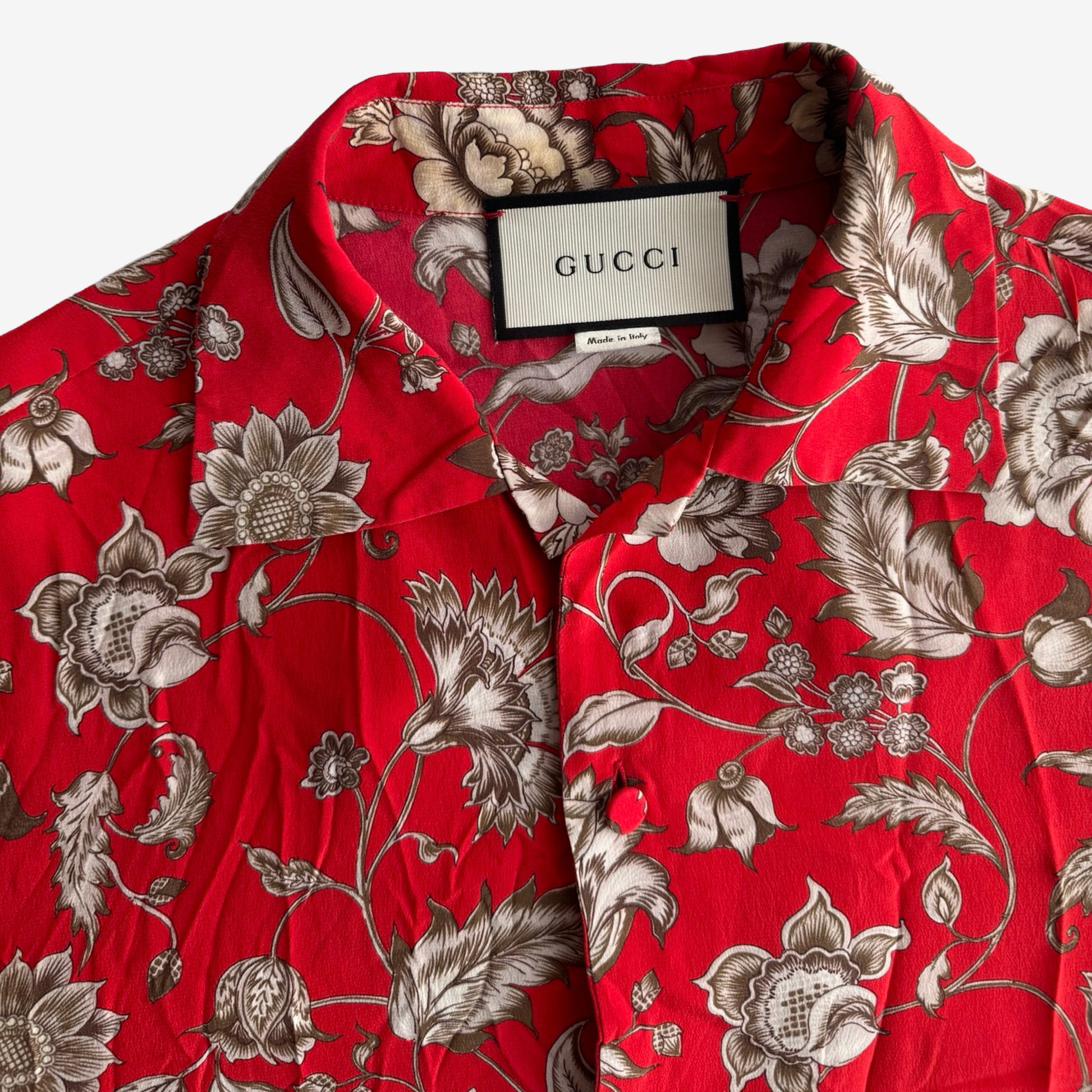 Gucci SS17 Red Silk Floral Shirt