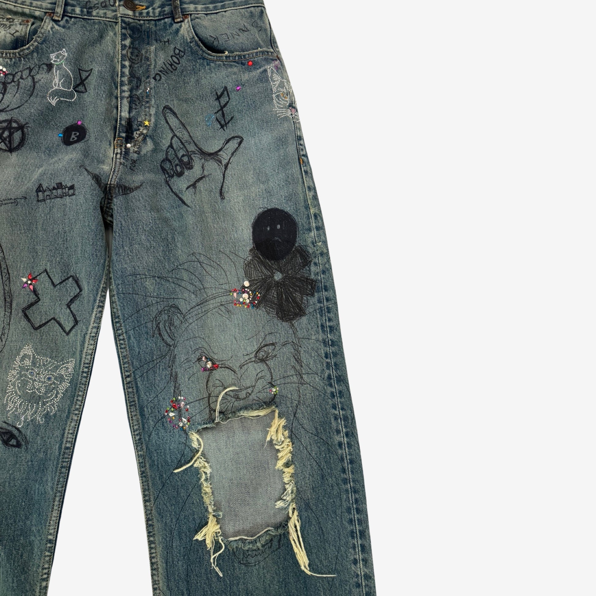 Balenciaga FW22 Destroyed Rhinestone Denim