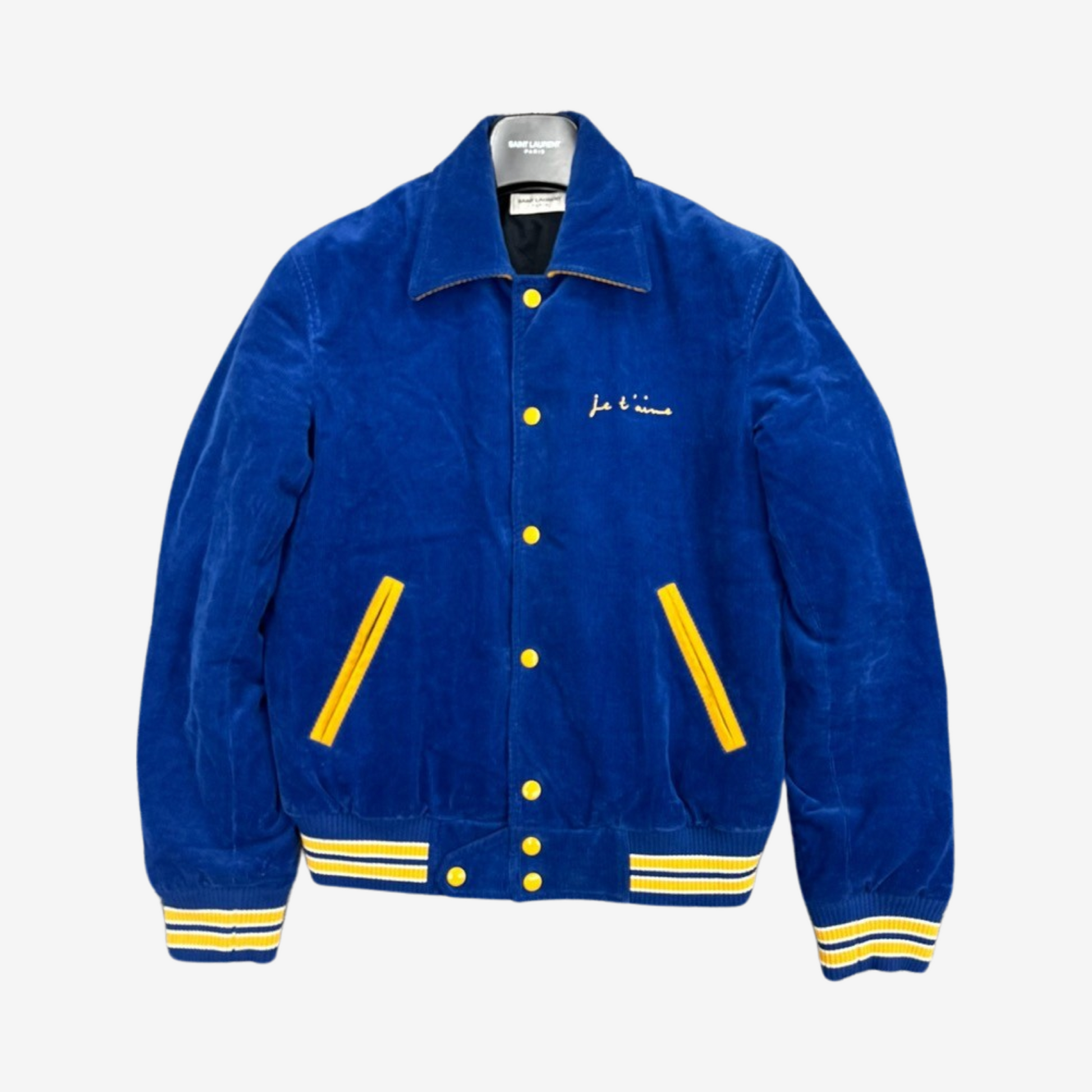 Saint Laurent Paris "Je T'aime" Blue Corduroy Bomber Sz.48