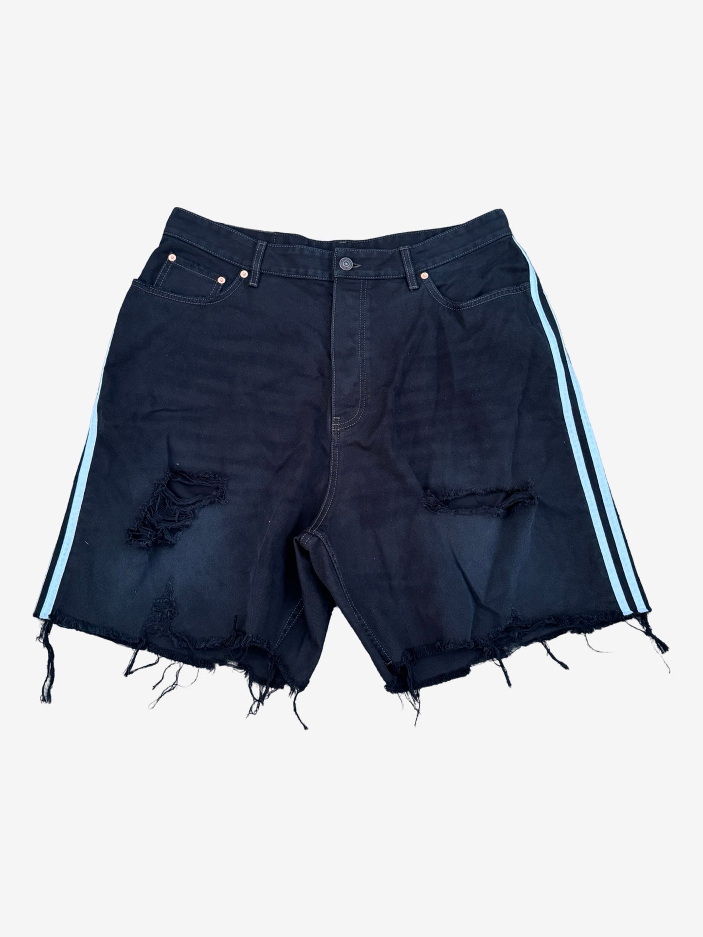 Balenciaga Adidas Black Destroyed Denim Shorts "Jorts"