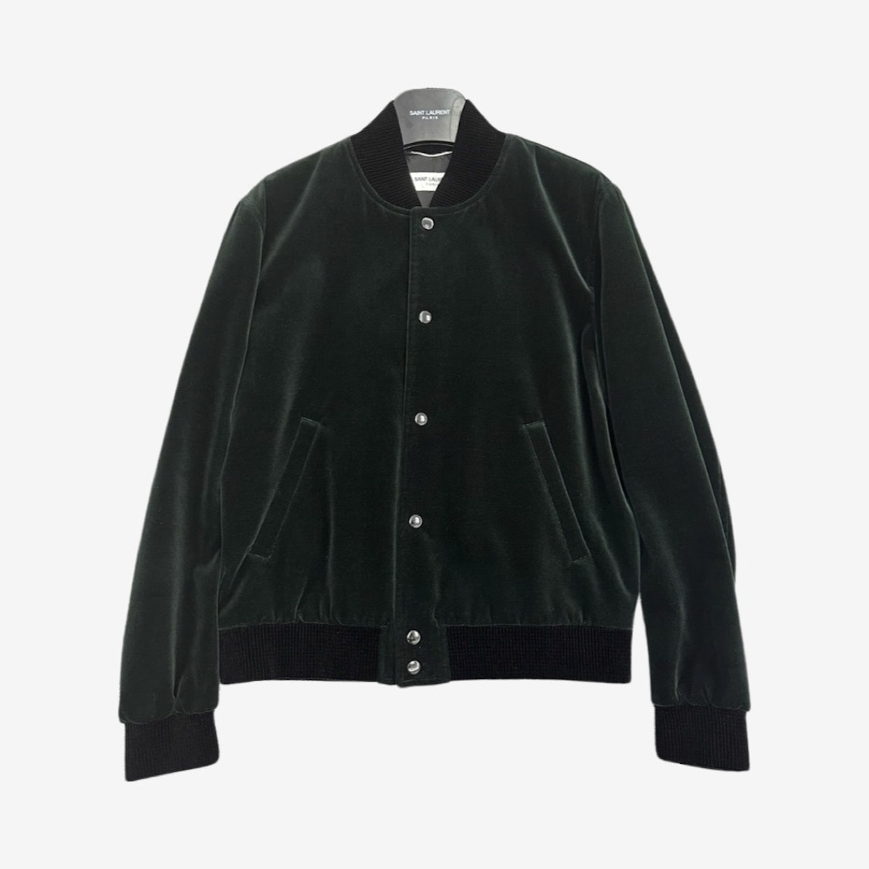 Saint Laurent Green Velvet Logo Bomber