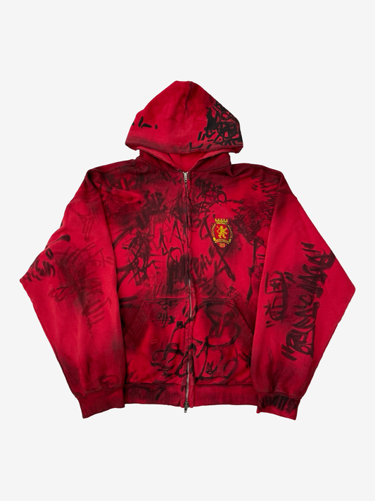 Balenciaga SS23 Red Skate Graffiti Zip Hoodie Sz.M