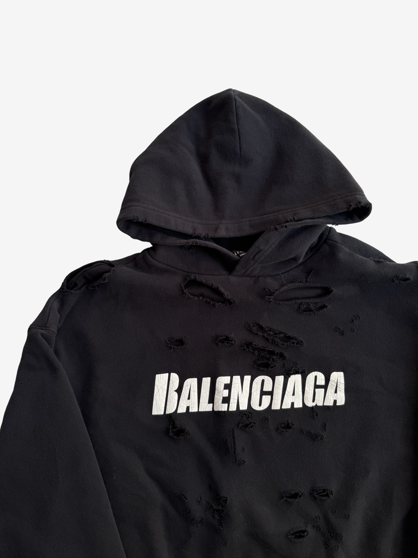 Balenciaga Black Destroyed Logo Hoodie Sz.S