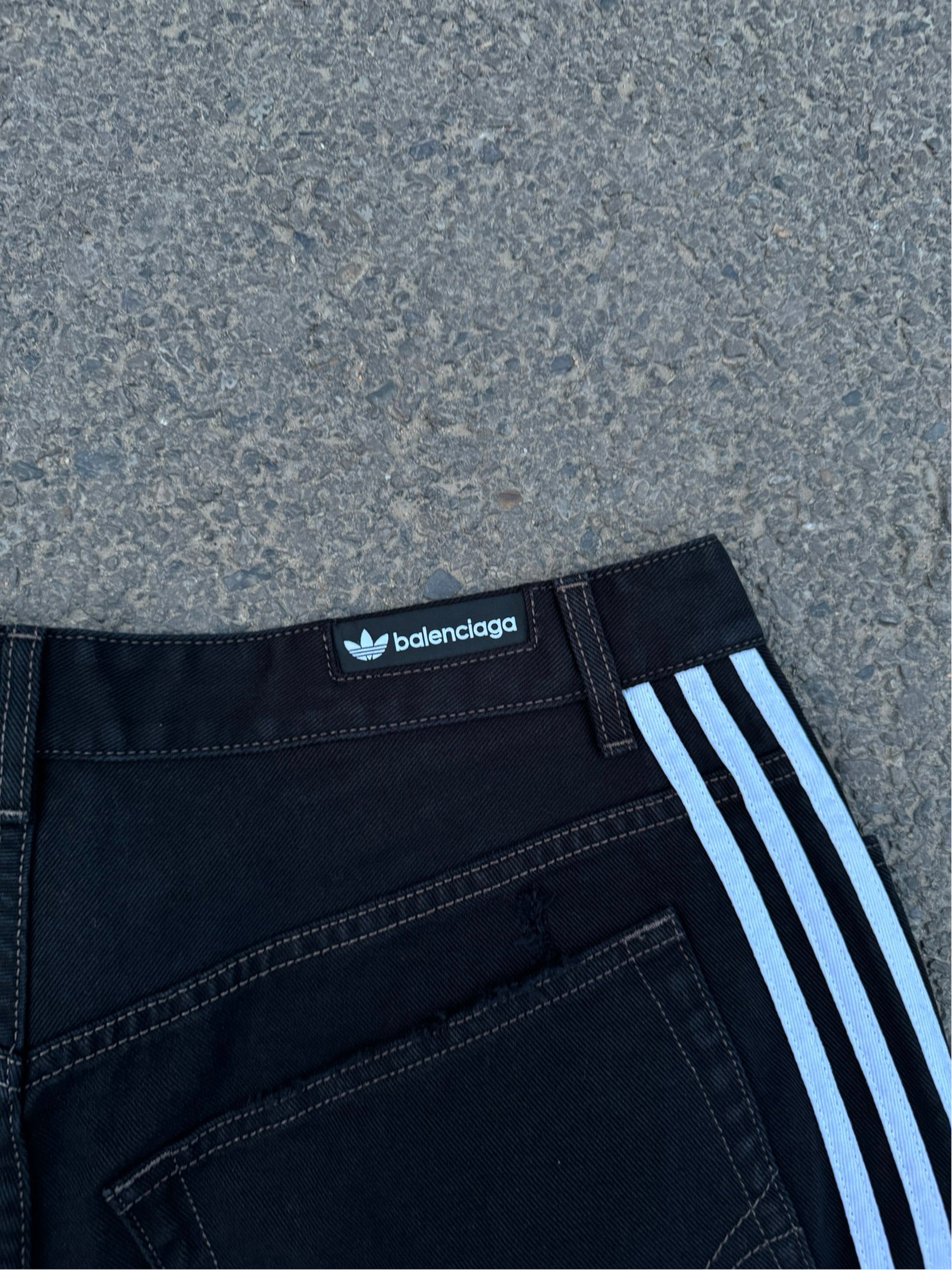 Balenciaga Adidas Black Destroyed Denim Shorts "Jorts"