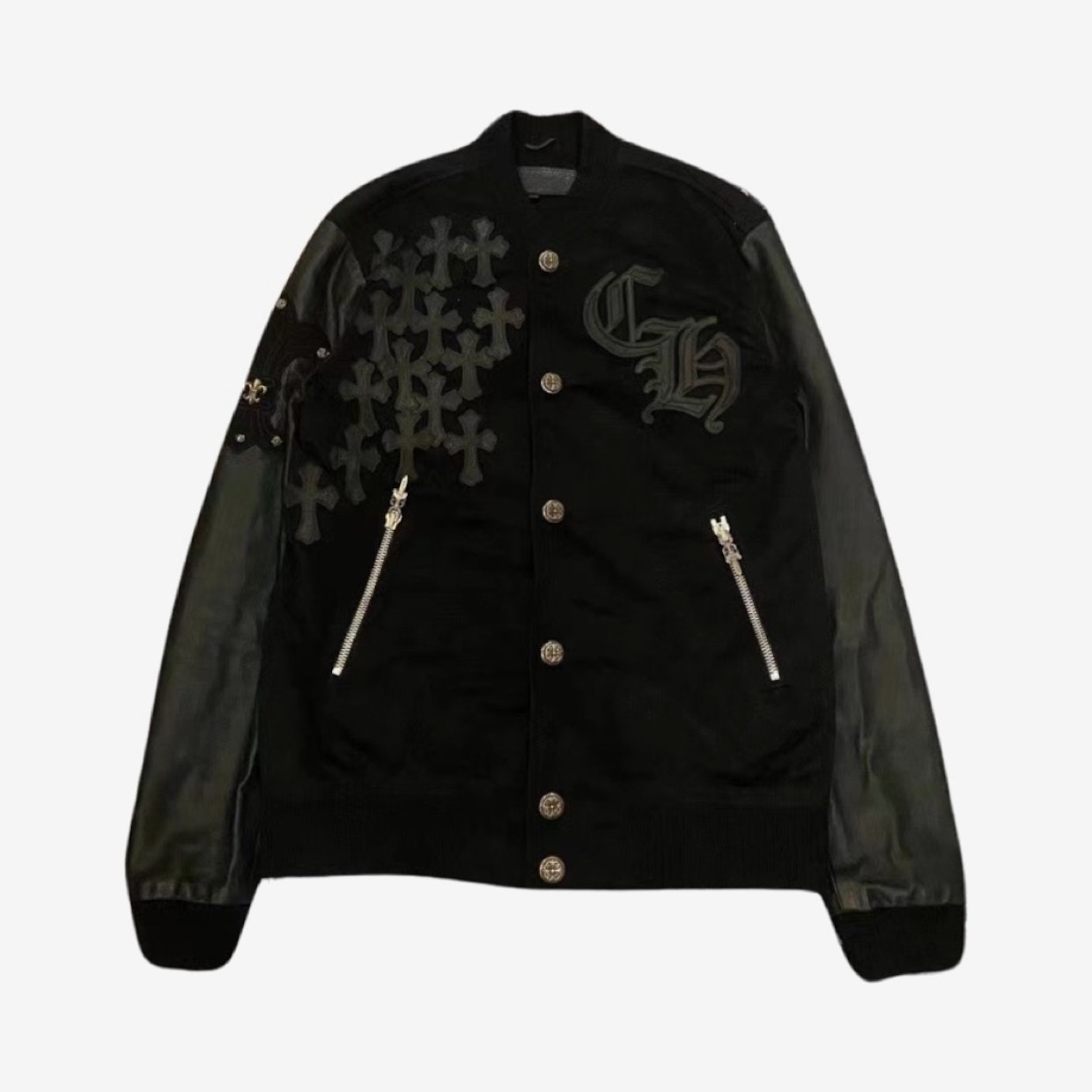 Chrome Hearts Leather Patched Varsity Jacket