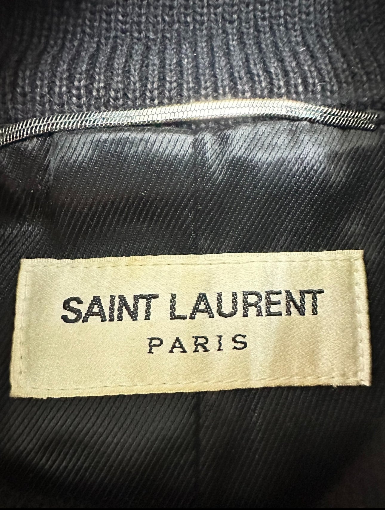 Saint Lauren Paris Leather Teddy Jacket Black White